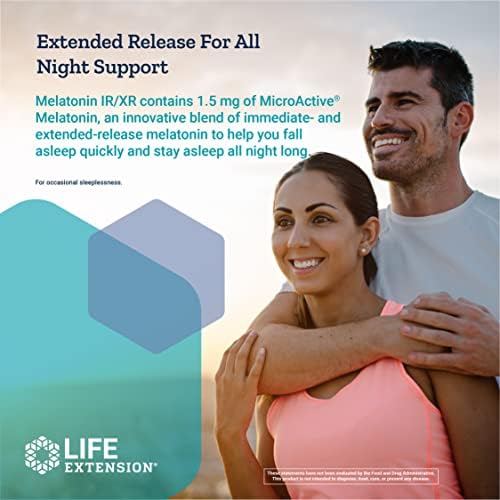 Life Extension Melatonin IR/XR, 1.5 mg, immediate- and Extended-Release Formula for Optimal Sleep Support, Healthy circadian Rhythms, Cellular Defense, Gluten-Free, Non-GMO, 2 X 60 Capsules - Image 5