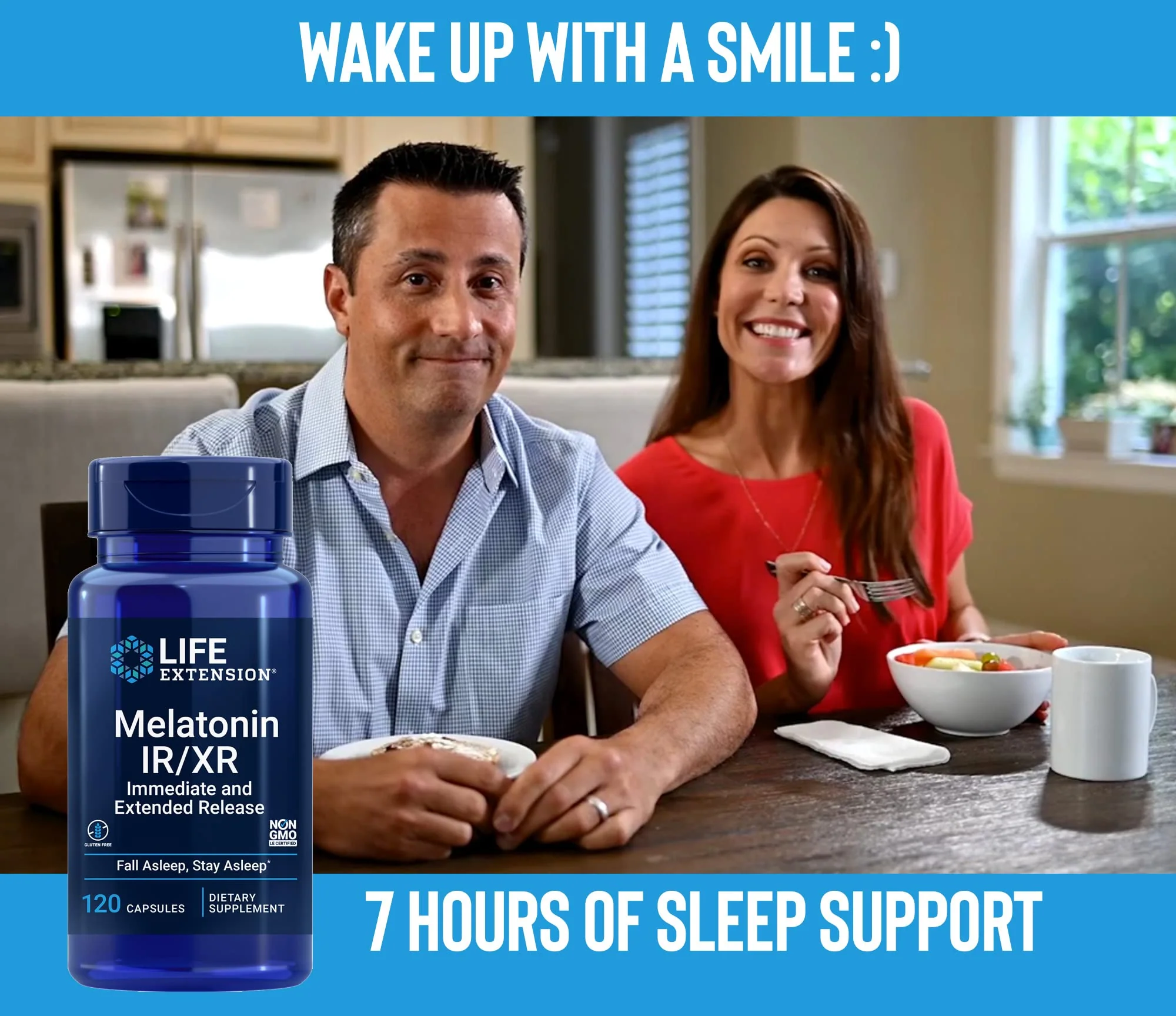Life Extension Melatonin IR/XR, 120 Capsules (Pack of 2) - Immediate & Extended-Release for 7 Hours Support - Night Time Supplement - Stay Asleep All Night Long - Non-GMO, Gluten-Free - Image 4