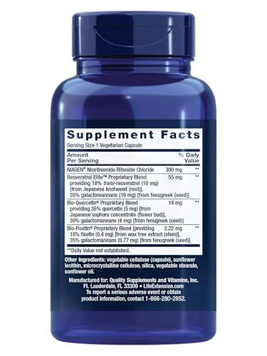 Life Extension NAD+ Cell Regenerator™ and Resveratrol Elite™*, nicotinamide riboside, Trans-resveratrol, quercetin, Fisetin, Heart Health, Healthy Aging, Vegetarian, Non-GMO, Gluten Free, 30 Capsules - Image 10
