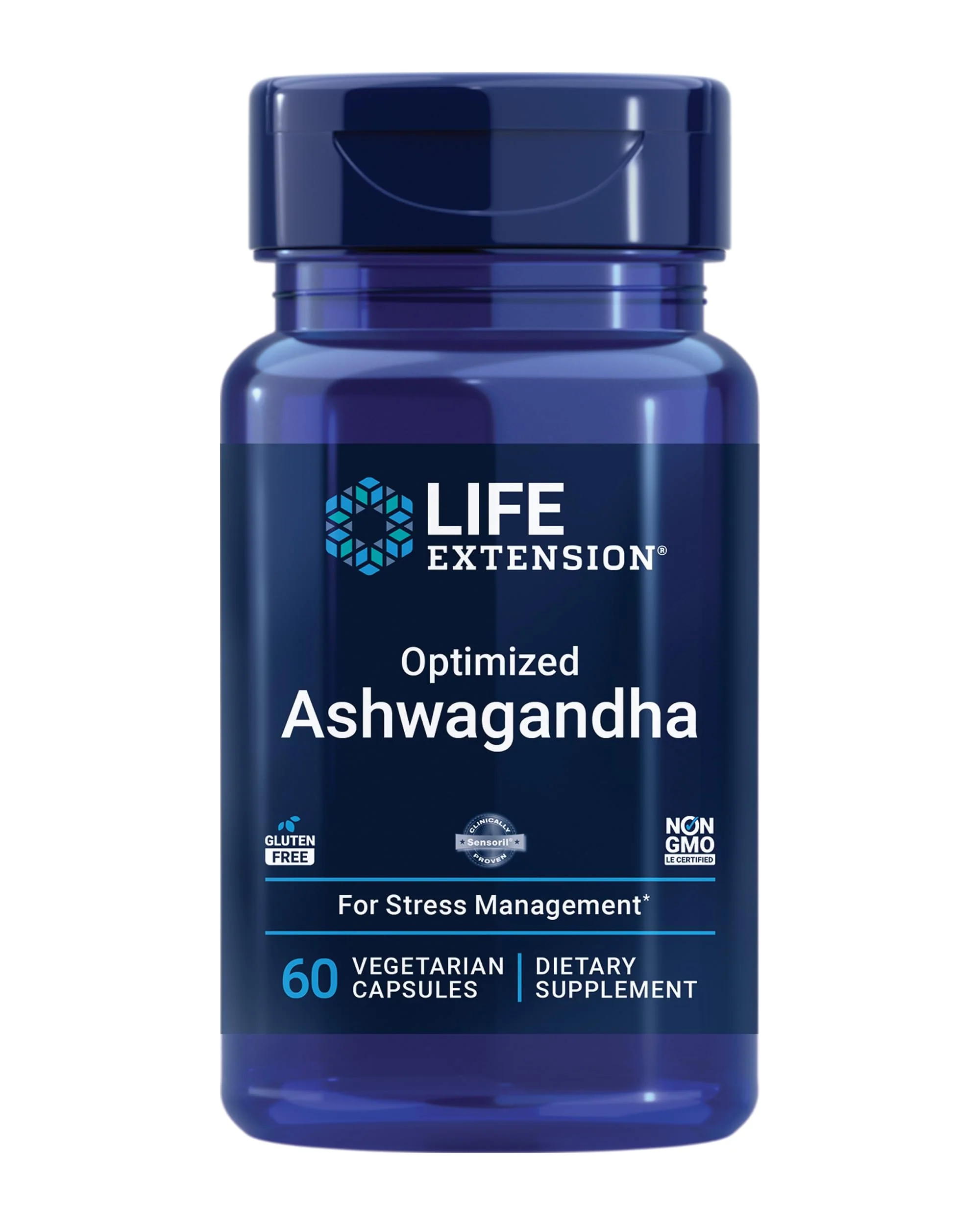 Life Extension Optimized Ashwagandha - Stress Management Supplement for a Healthy Stress Response, Focus, Memory, Stress Relief - Vegetarian, Gluten-Free, Non-GMO, 60 Capsules