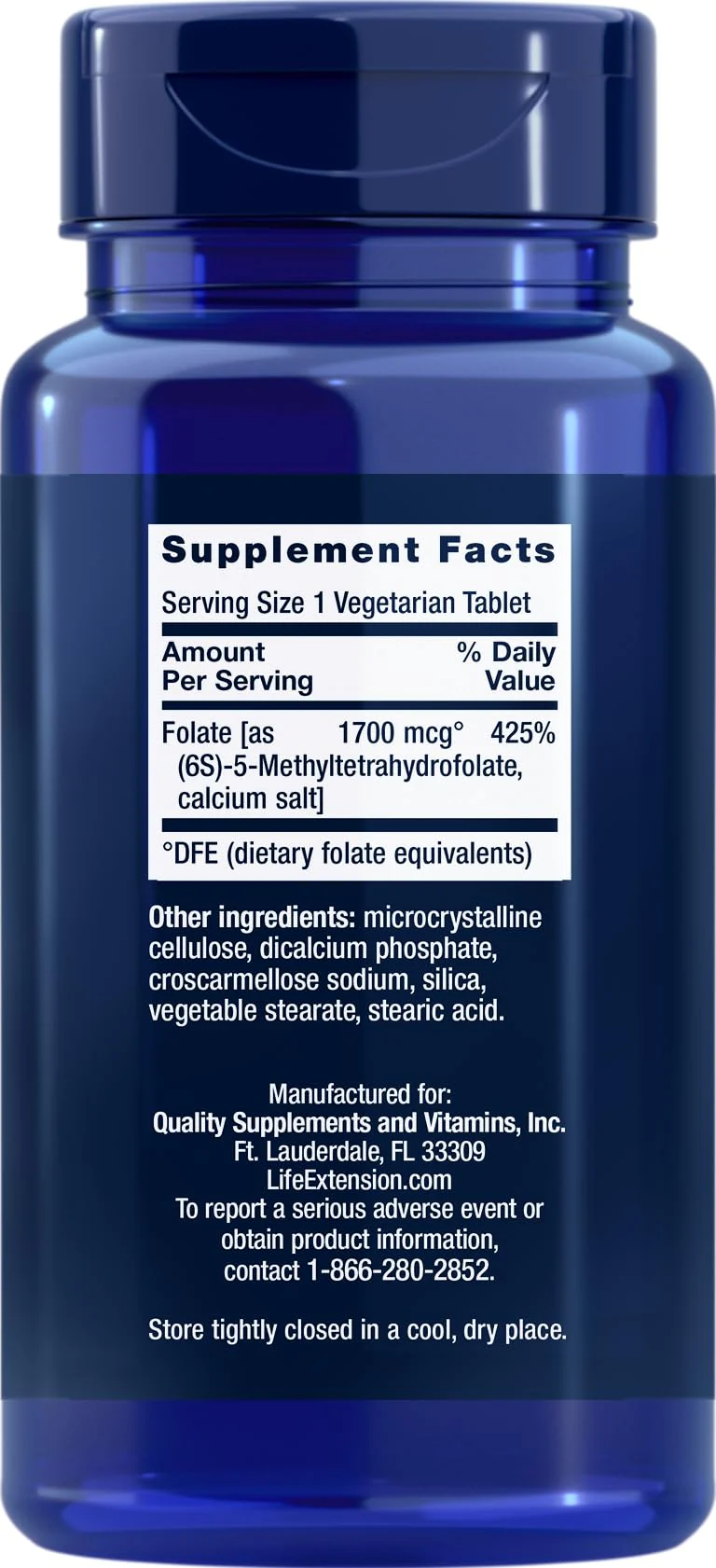 Life Extension Optimized Folate (L-Methylfolate) 1700 mcg DFE, 180 Veg Tablets - Image 5