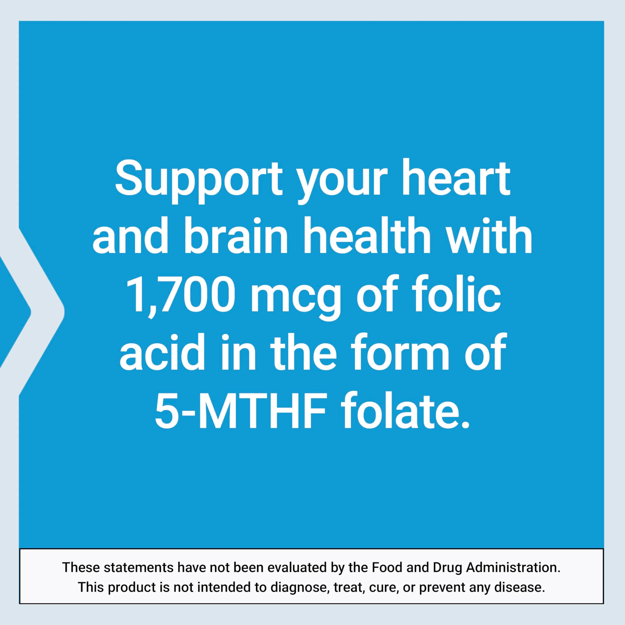 Life Extension Optimized Folate – L-methylfolate – Heart & Brain Support, Healthy Homocysteine Levels – Non-GMO, Gluten-Free, Vegetarian – 1700 mcg DFE, 100 Vegetarian Tablets - Image 5