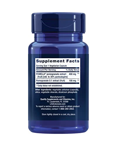 Life Extension Pomegranate Fruit Extract, 500 mg, antioxidant polyphenols for Cardiovascular Health, superfood, Gluten Free, Non-GMO, Vegetarian, 30 Capsules - Image 10