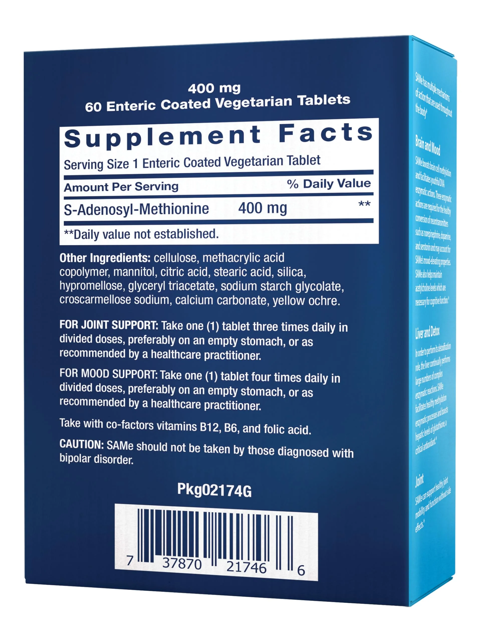 Life Extension Same, S-Adenosyl-Methionine, 400 mg, Best-Selling Mood Health, Liver Health and Joint Support Supplement, Non-GMO, Vegetarian, Gluten Free, 60 enteric-Coated Tablets - Image 10