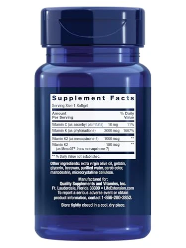 Life Extension Super K, Vitamin K1, Vitamin K2 mk-7, Vitamin K2 mk-4, Heart Health, arterial Health, Calcium Balance, 3-Month Supply, Gluten-Free, 1 Daily, Non-GMO, 90 softgels - Image 10