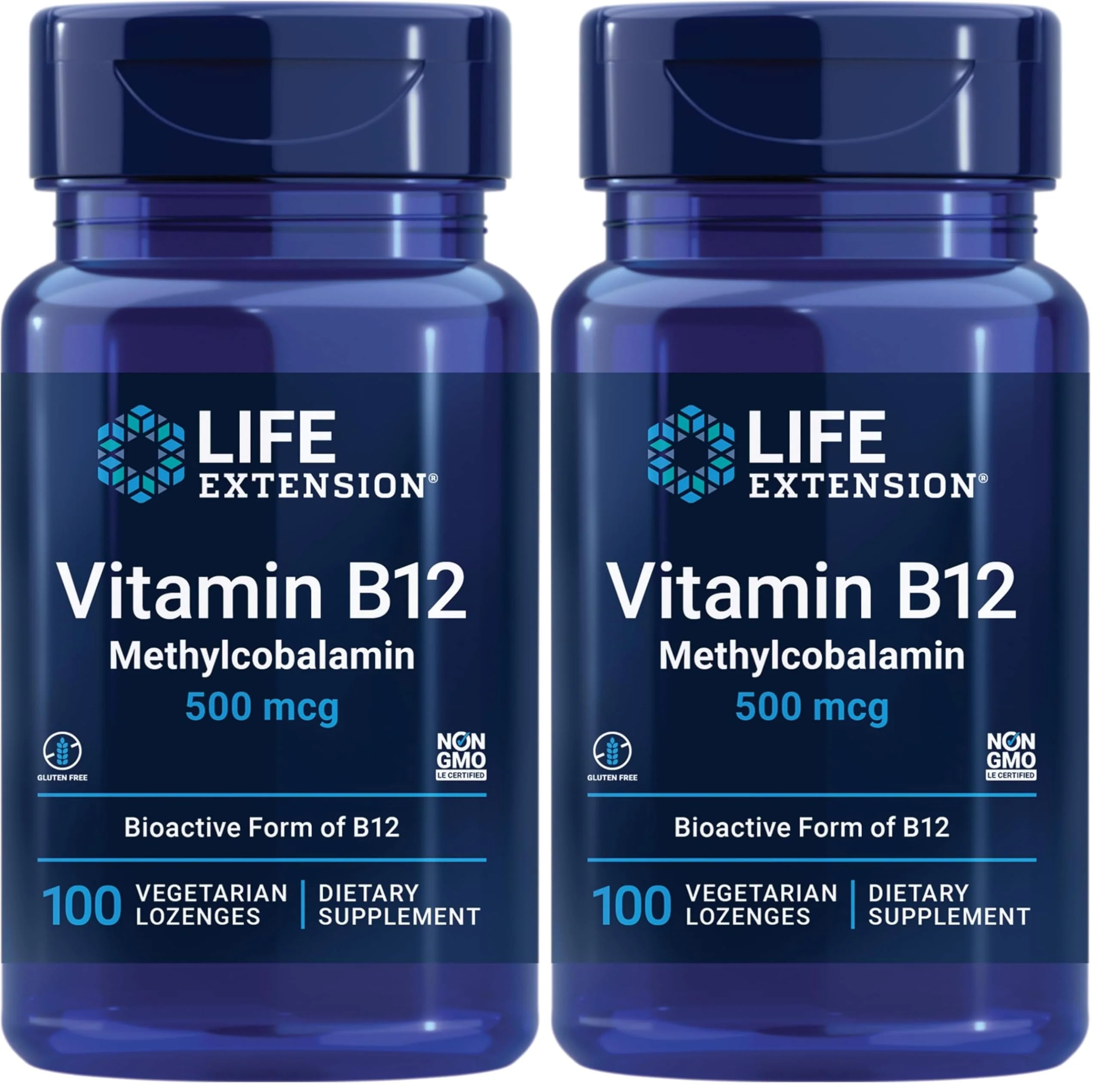 Life Extension Vitamin B12 Methylcobalamin 500mcg - Vitamin B12 Supplement for General Energy and Brain Health - SugarFree Vegetarian Lozenges Dissolve in Your Mouth/Once Daily - 100 Count (Pack of 2)