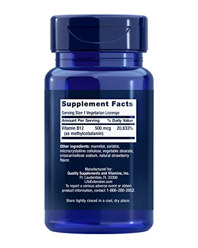 Life Extension Vitamin B12 Methylcobalamin 500mcg - Vitamin B12 Supplement for General Energy and Brain Health - SugarFree Vegetarian Lozenges Dissolve in Your Mouth/Once Daily - 100 Count (Pack of 2) - Image 9