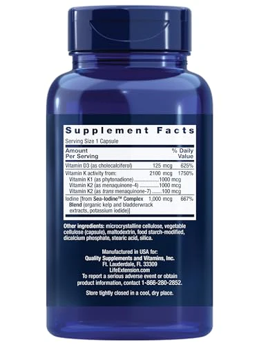 Life Extension Vitamins D and K with SeaIodine Bone Brain Thyroid Arterial Support Non GMO Once Daily Gluten Free, 60 Count - Image 10