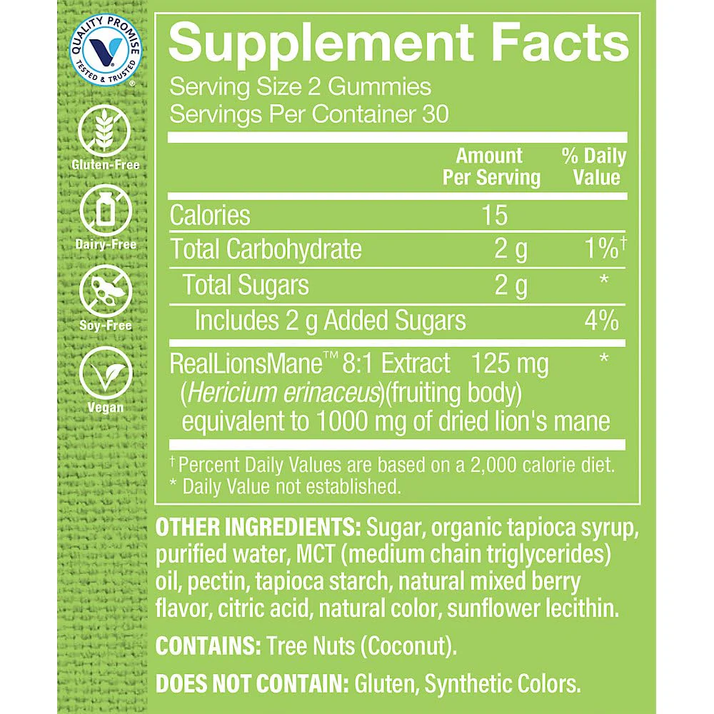LionaTMs Mane Gummies a" Brain & Nerve Support a" Mixed Berry (60 Vegan Gummies) - Image 3