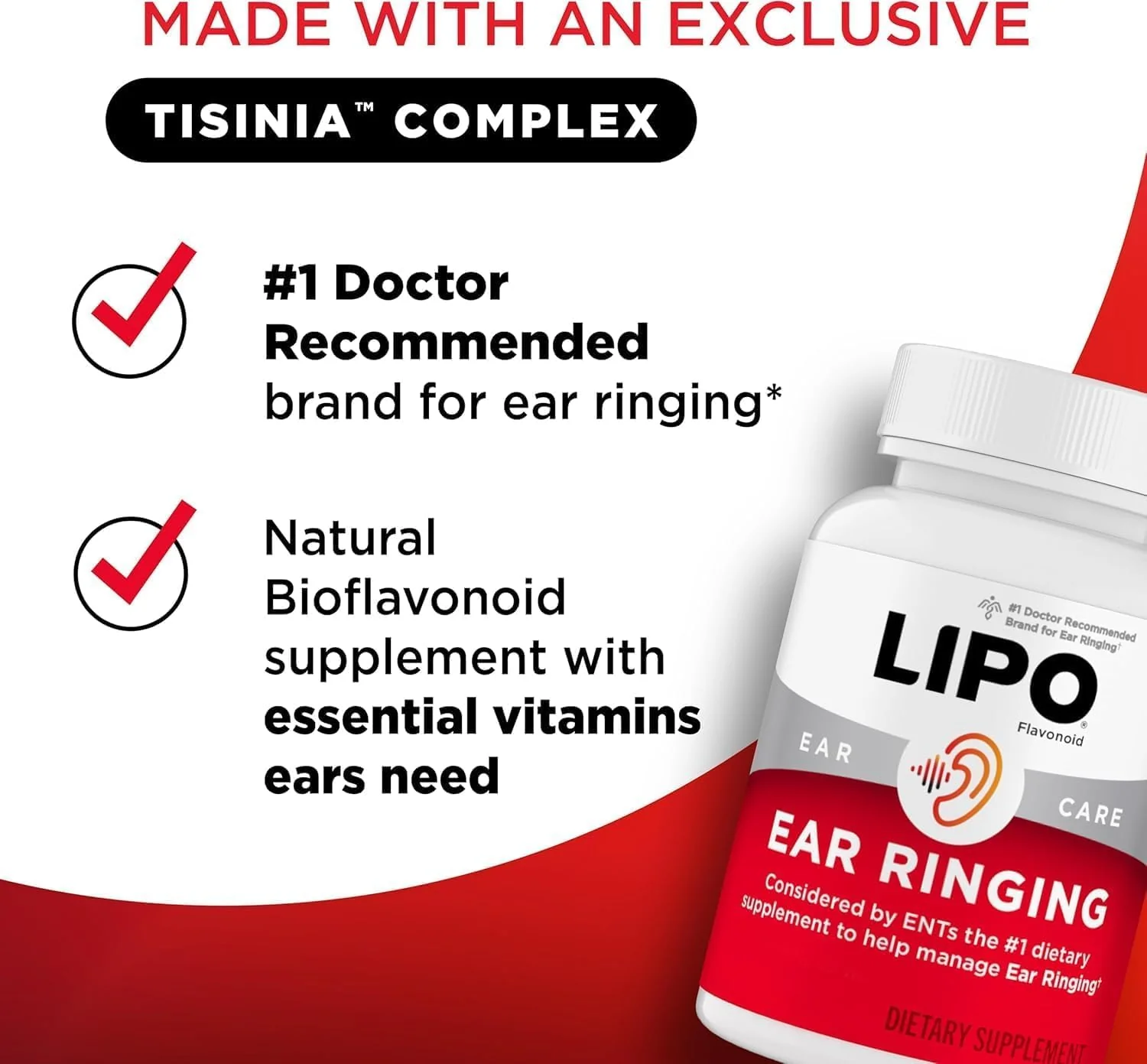 Lipo-Flavonoid Ear Ringing - Doctor-Recommended for Ringing Ears - Clinically Proven Lemon Bioflavonoid Complex with Vitamins C, B1, B2, B6, B12, & Calcium - 150 Caplets - Image 10