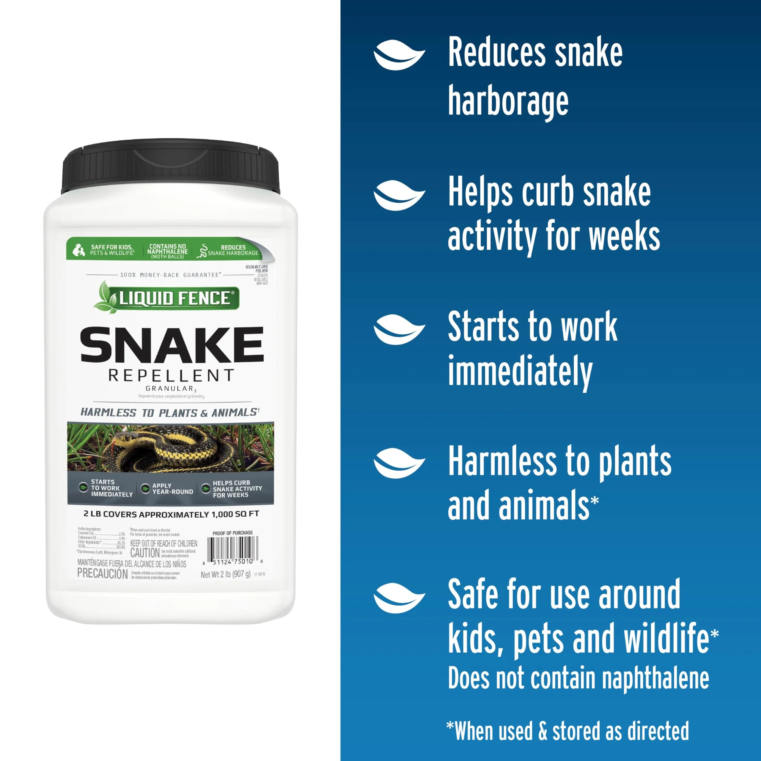 Liquid Fence Snake Repellent Granules, Safe Around Kids and Pets When Used & Stored as Directed, Keep Snakes Out of Garden, Patio and Backyard, 2 lb - Image 9