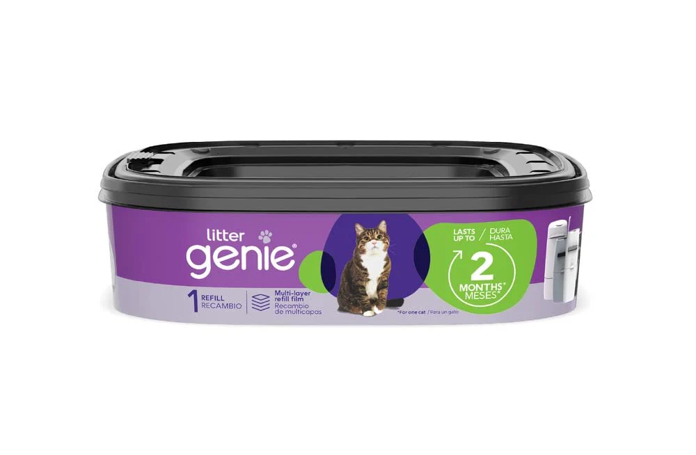 Litter Genie Refill Bags 14 FT (1-Pack) Multi-Layers Of Odor-Barrier Technology 1 Square Refill Cartridge Lasts Up To 2 Months Per Cat
