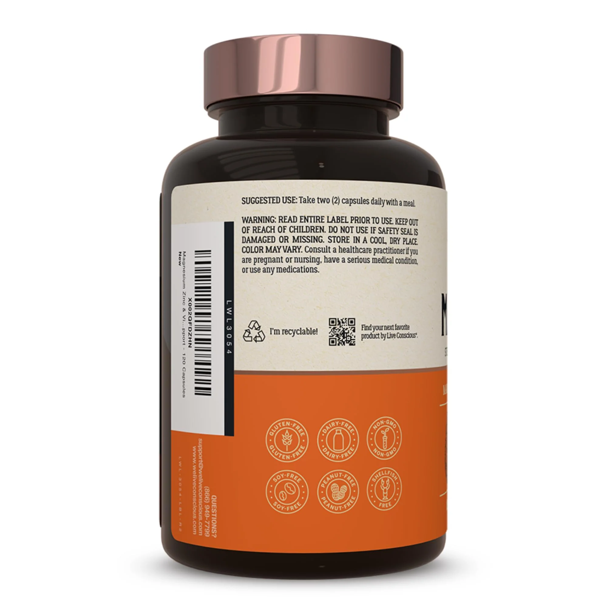 Live Conscious Magwell Magnesium Zinc & Vitamin D3 - Magnesium Glycinate, Malate, & Citrate - Triple Supplement for Women & Men - for Sleep, Bone, Heart, Immune Support - 120 Caps - Image 3