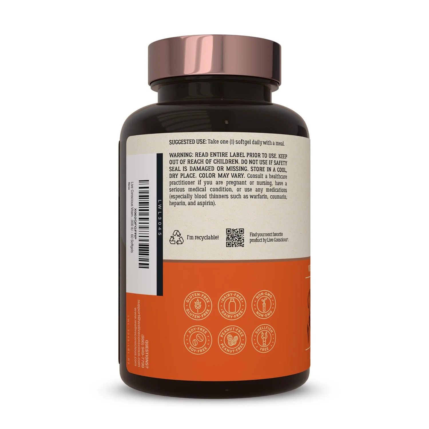 Live Conscious Vitamin K2 MK7 with D3 Supplement | Bone & Heart Health Support - Patented Vitamin K & Vitamin D3 5000 IU - 60 Softgels - Image 2