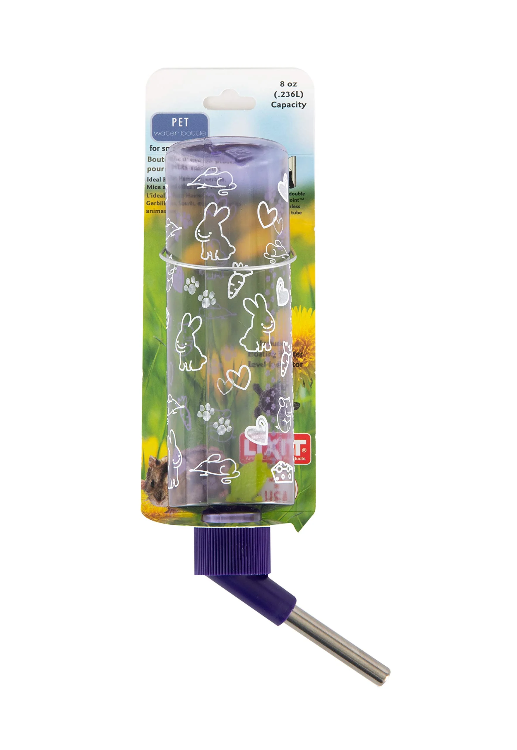 Lixit Standard Cage Water Bottles for Rabbits, Ferrets, Guinea Pigs, Hamsters, Rats, Mice and Other Small Animal's (8 Ounce, Purple)