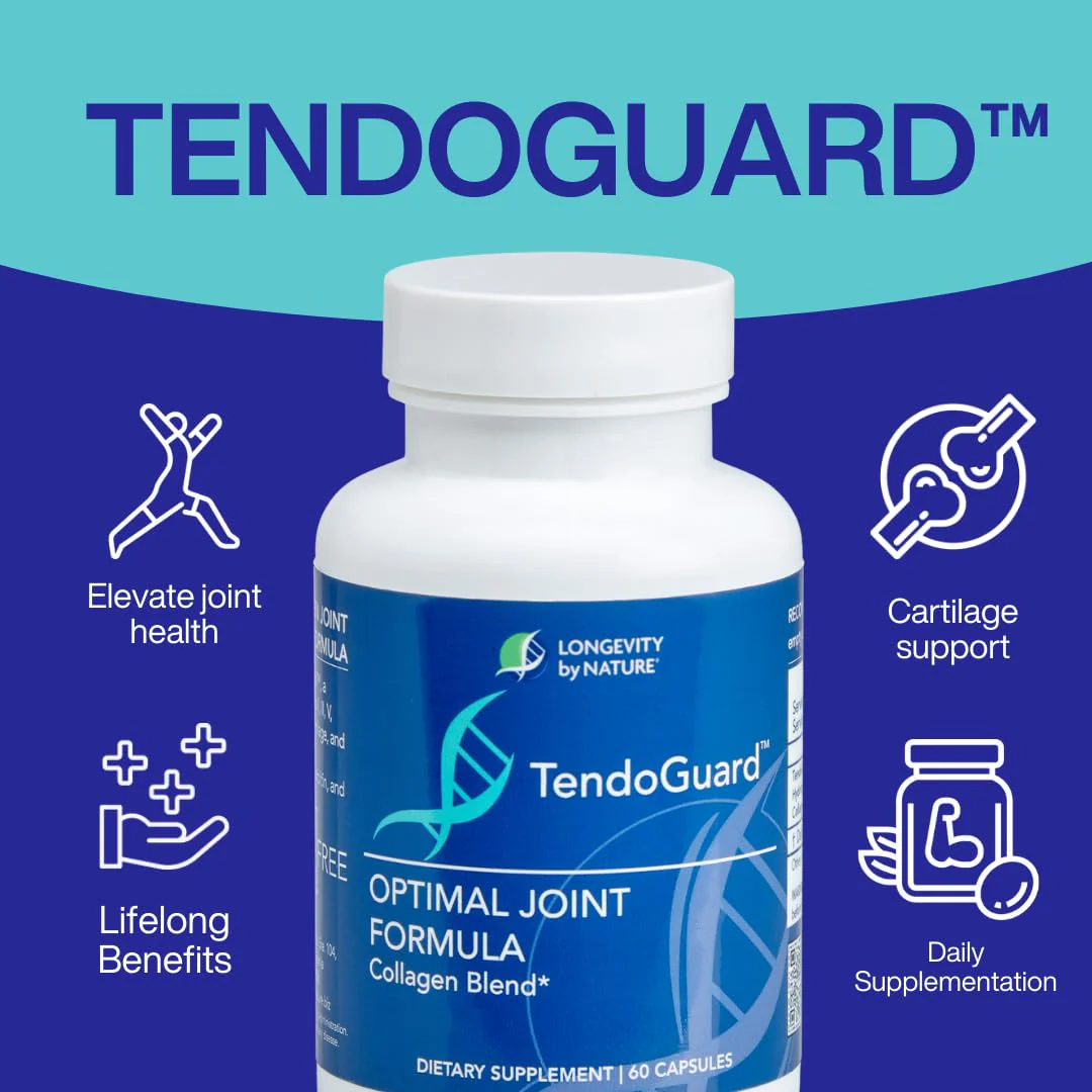 Longevity by Nature TendoGuard Joint Support Supplement with Collagen Peptides, Hyaluronic Acid Supplements, Tendon and Ligament, 60 Capsules - Image 2