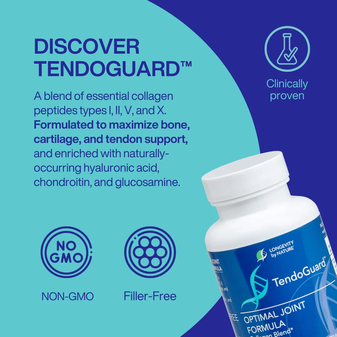 Longevity by Nature TendoGuard Joint Support Supplement with Collagen Peptides, Hyaluronic Acid Supplements, Tendon and Ligament, 60 Capsules - Image 3