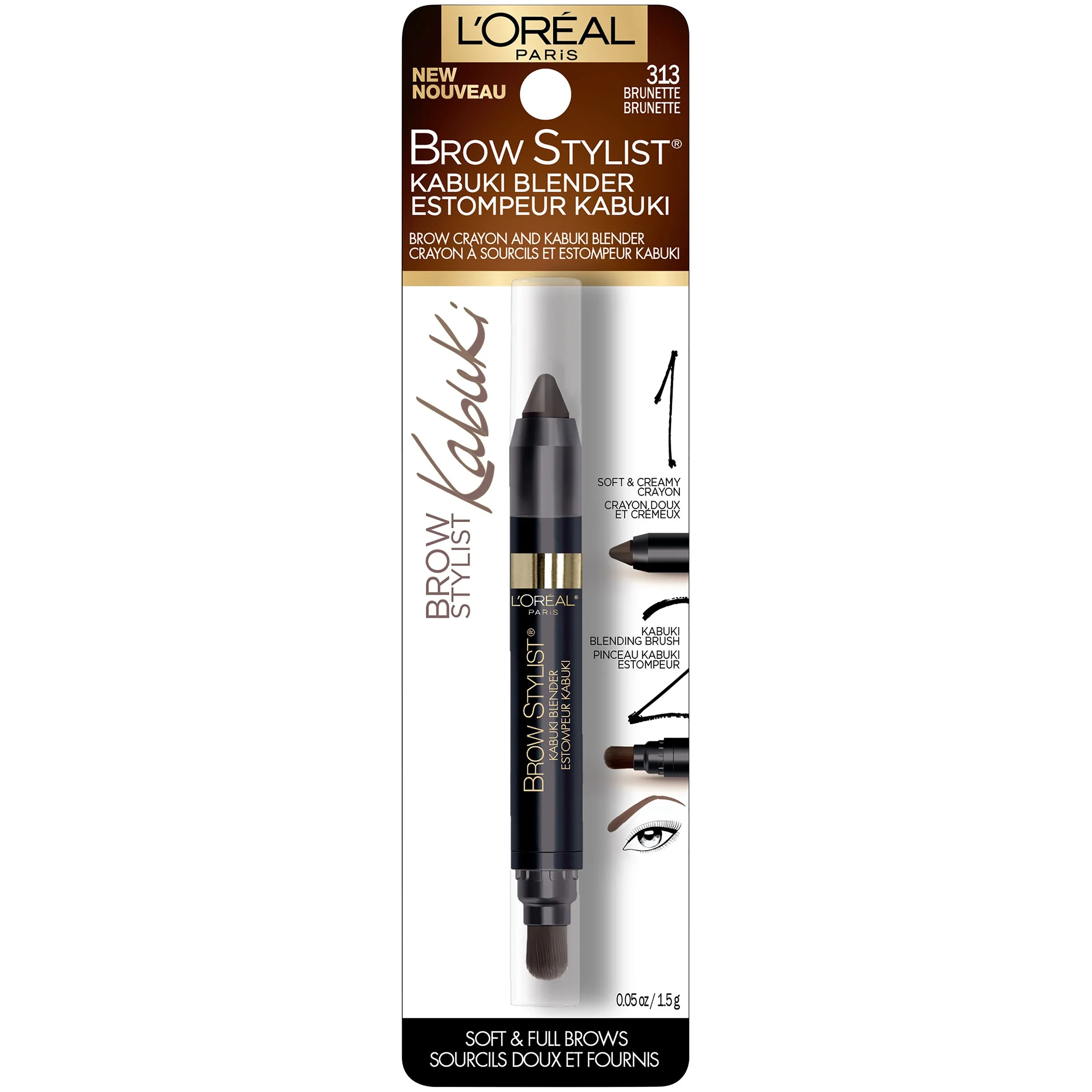 L'Oreal Paris Brow Stylist Kabuki Blender Brow Crayon, Brunette, 0.05 oz. - Image 5