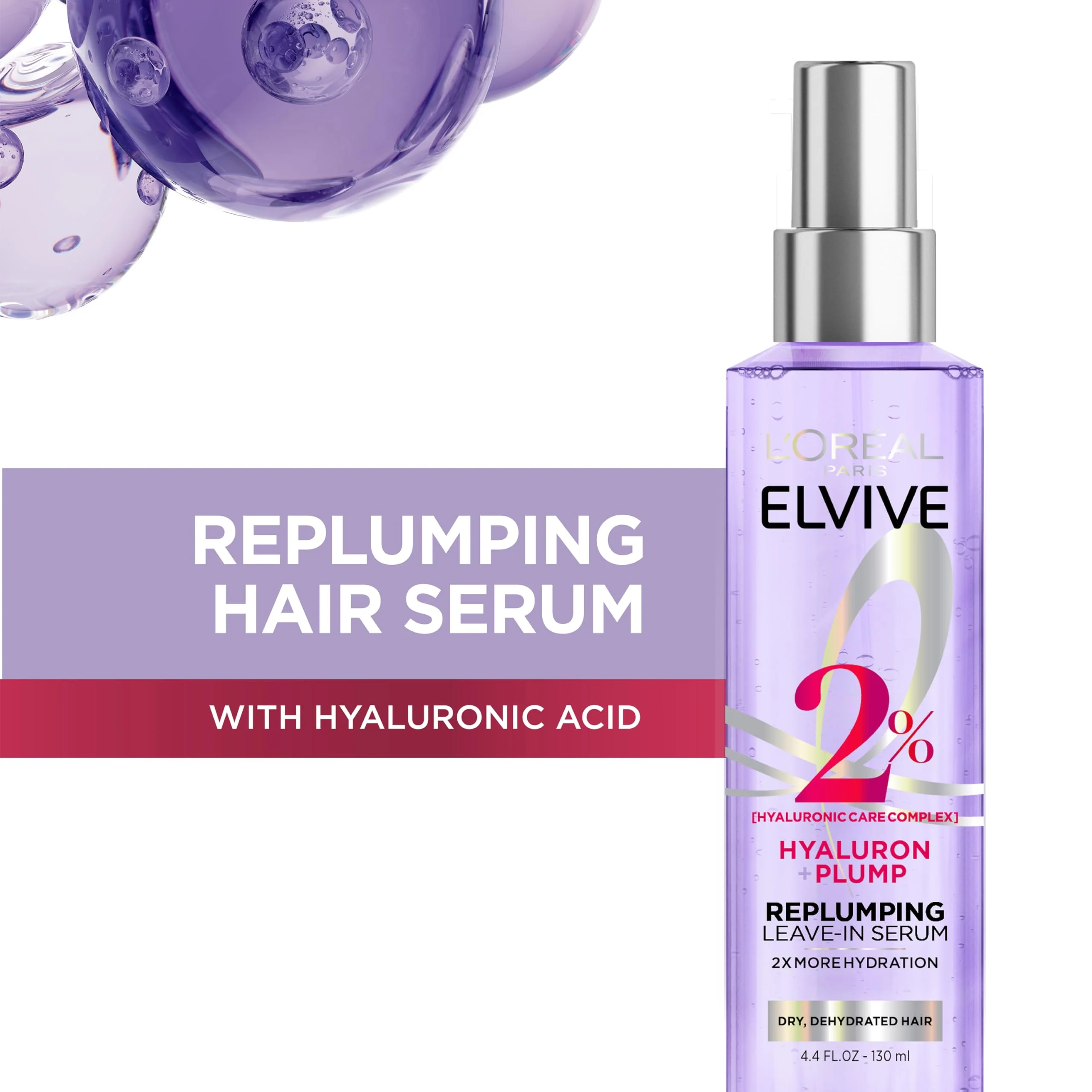 L'Oreal Paris Elvive Hyaluron Plump Moisture Plump Hair Serum for Dehydrated, Dry Hair with Hyaluronic Acid Care Complex, Paraben-Free, 4.4 Fl Oz - Image 9
