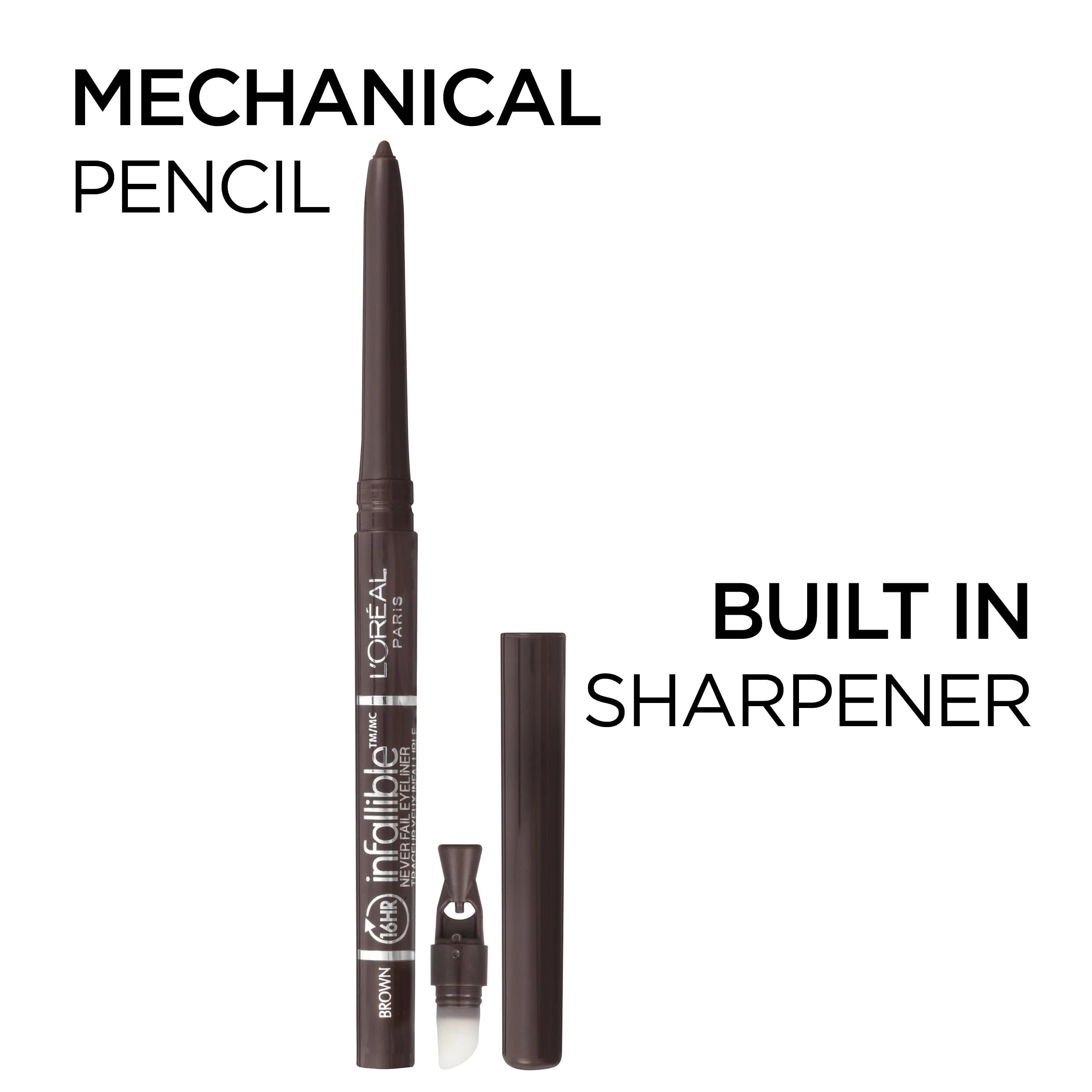 L'Oreal Paris Makeup Infallible Never Fail Original Mechanical Pencil Eyeliner with Built in Sharpener, Black Brown, 0.008 oz., 1 Count - Image 7