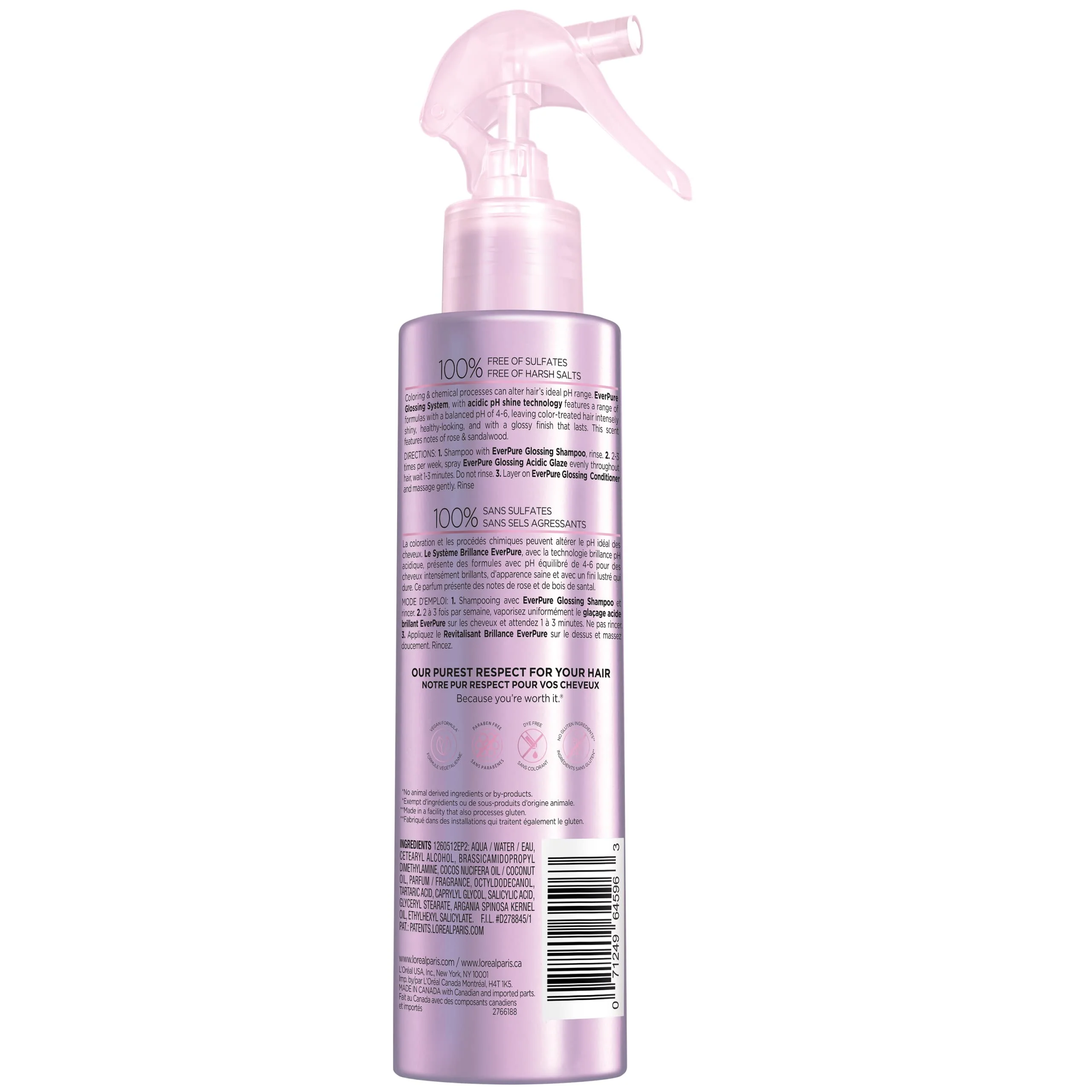 L'Oreal Paris Sulfate Free Glossing In Shower Acidic Glaze, Intensifies Hair Shine & Smoothness, Argan Oil Infused Vegan Hair Care, EverPure, 6.7 Oz - Image 2