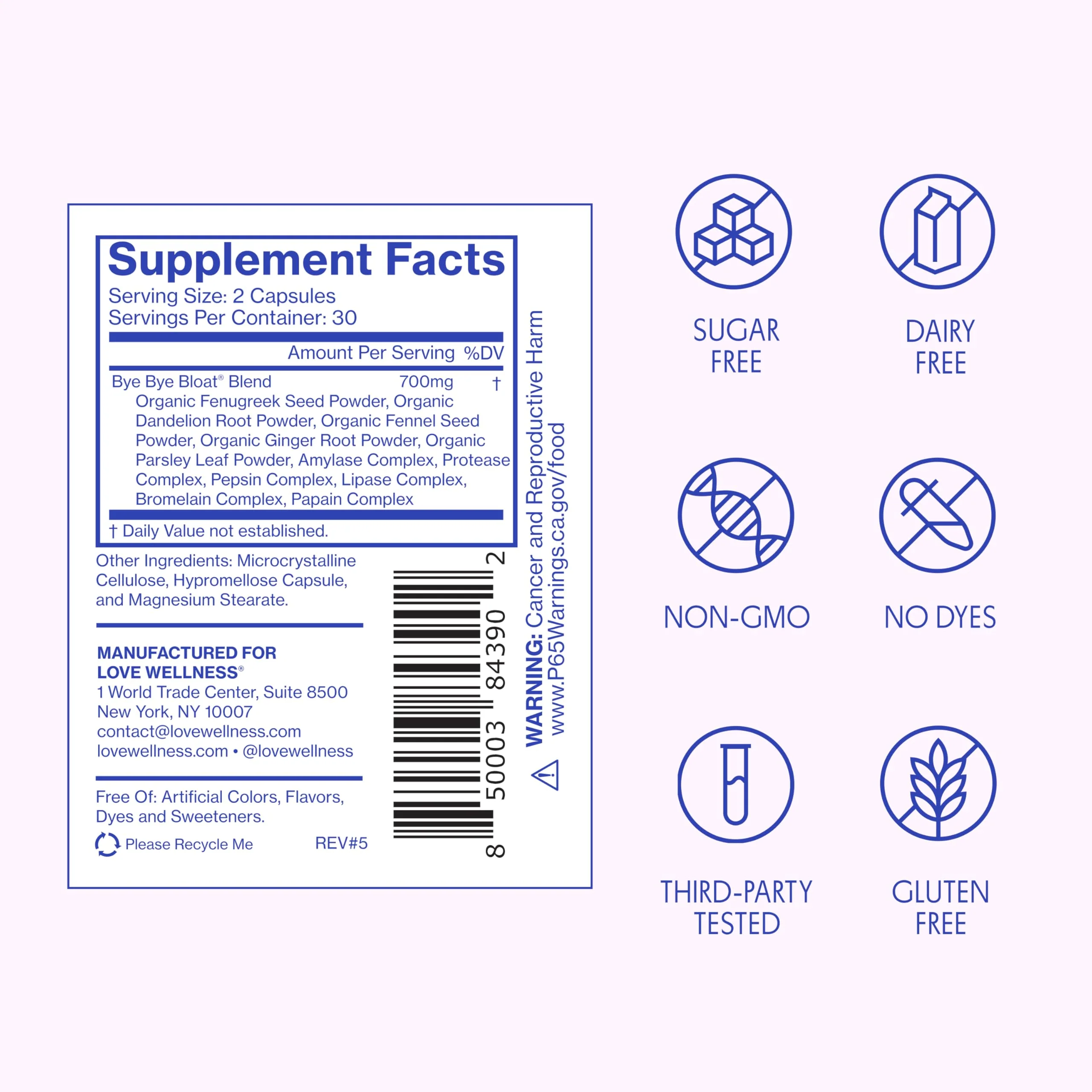 Love Wellness Bye Bye Bloat | Digestive Enzymes for Fast Acting Bloating Relief for Women | Helps Reduce Water Retention & Gas Relief | Supports Digestive Health with Fenugreek & Dandelion | 60 Count - Image 3