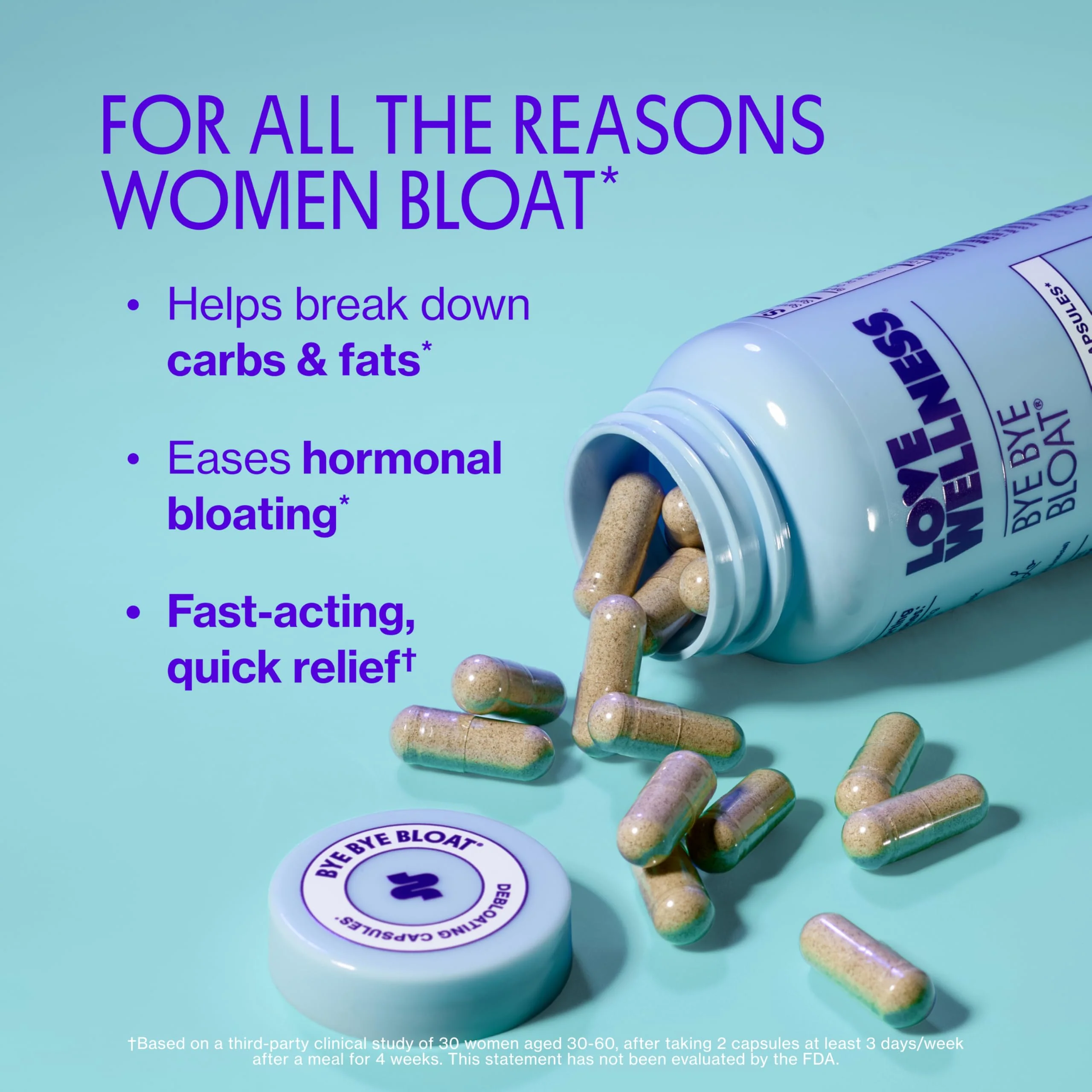 Love Wellness Bye Bye Bloat | Digestive Enzymes for Fast Acting Bloating Relief for Women | Helps Reduce Water Retention & Gas Relief | Supports Digestive Health with Fenugreek & Dandelion | 60 Count - Image 8