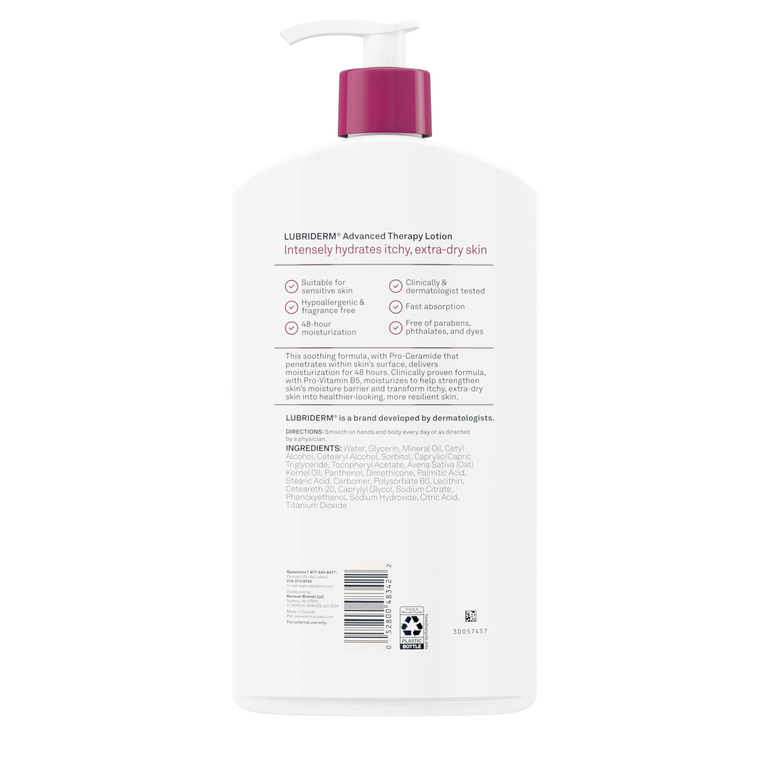 Lubriderm Advanced Therapy Fragrance-Free Moisturizing Hand & Body Lotion + Pro-Ceramide, Intense Hydration for Itchy, Extra Dry, & Sensitive Skin, Non-Greasy, Hypoallergenic, 32 fl. oz - Image 3