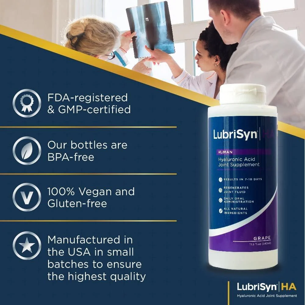 Lubrisyn Hyaluronic Acid Oral Joint Supplement – Liquid HA Formula for Humans – Promotes Joint Support, Mobility, Flexibility, Hydration & Healthy Function for Men & Women – Grape Flavor 11.5oz - Image 7