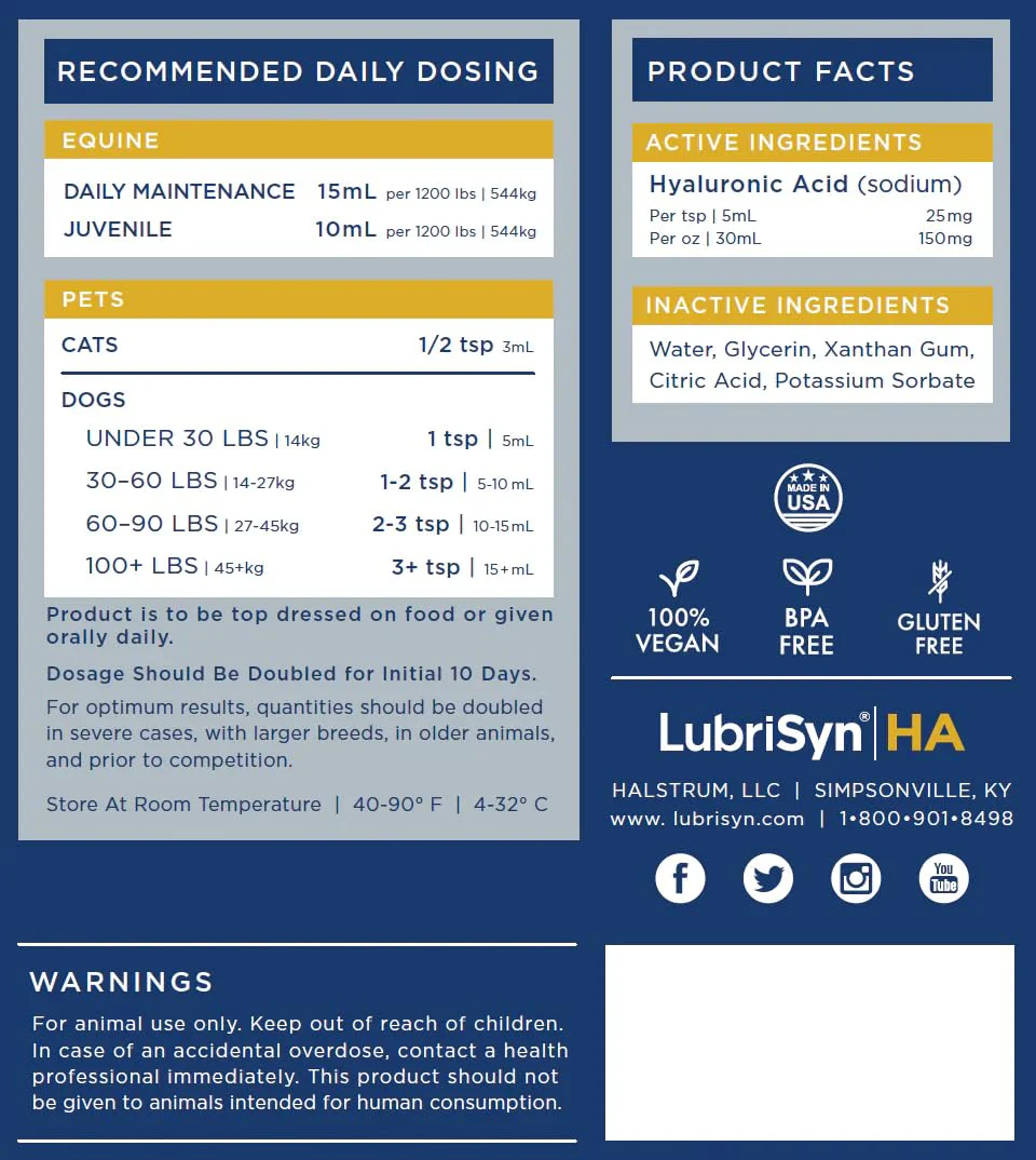 LubriSynHA Hyaluronic Acid Hip & Joint Care Supplement for Dogs, Cats & Horses – Liquid Oral HA for Pets – Joint Support Supplement Promotes Mobility, Flexibility, Cartilage Health & Comfort – 8oz - Image 5