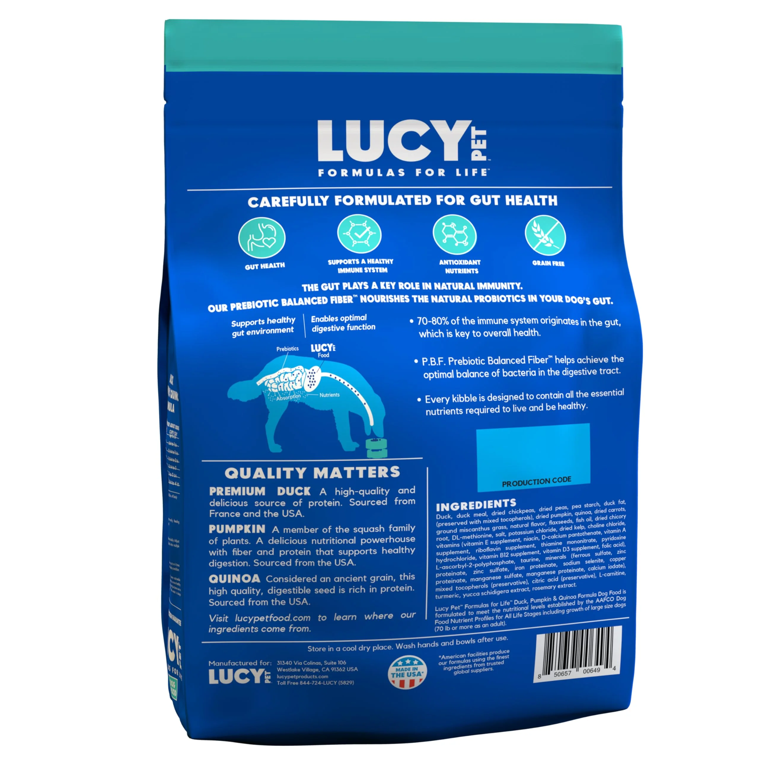 Lucy Pet Products Formulas for Life Duck, Pumpkin & Quinoa Dry Dog Food, All Life Stages, Digestive Health, Sensitive Stomach and Skin, 4.5lb bag - Image 6