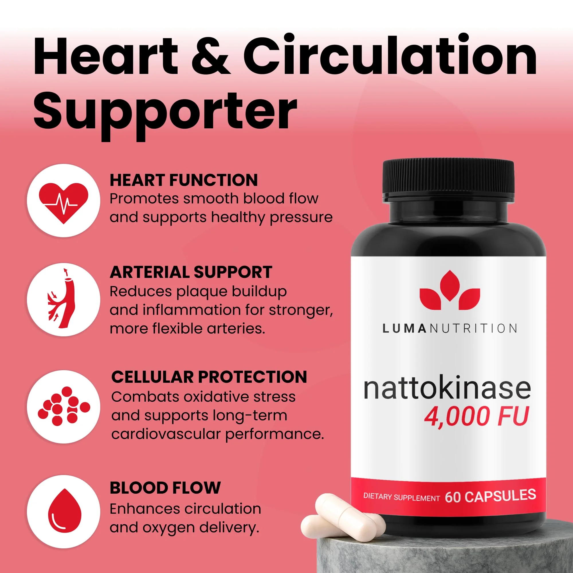Luma Nutrition Nattokinase Supplement - Natto 4000 FU Per Serving, Premium Heart Health Support - Vegan & Gluten Free - 60 Capsules - Made in USA - Image 8