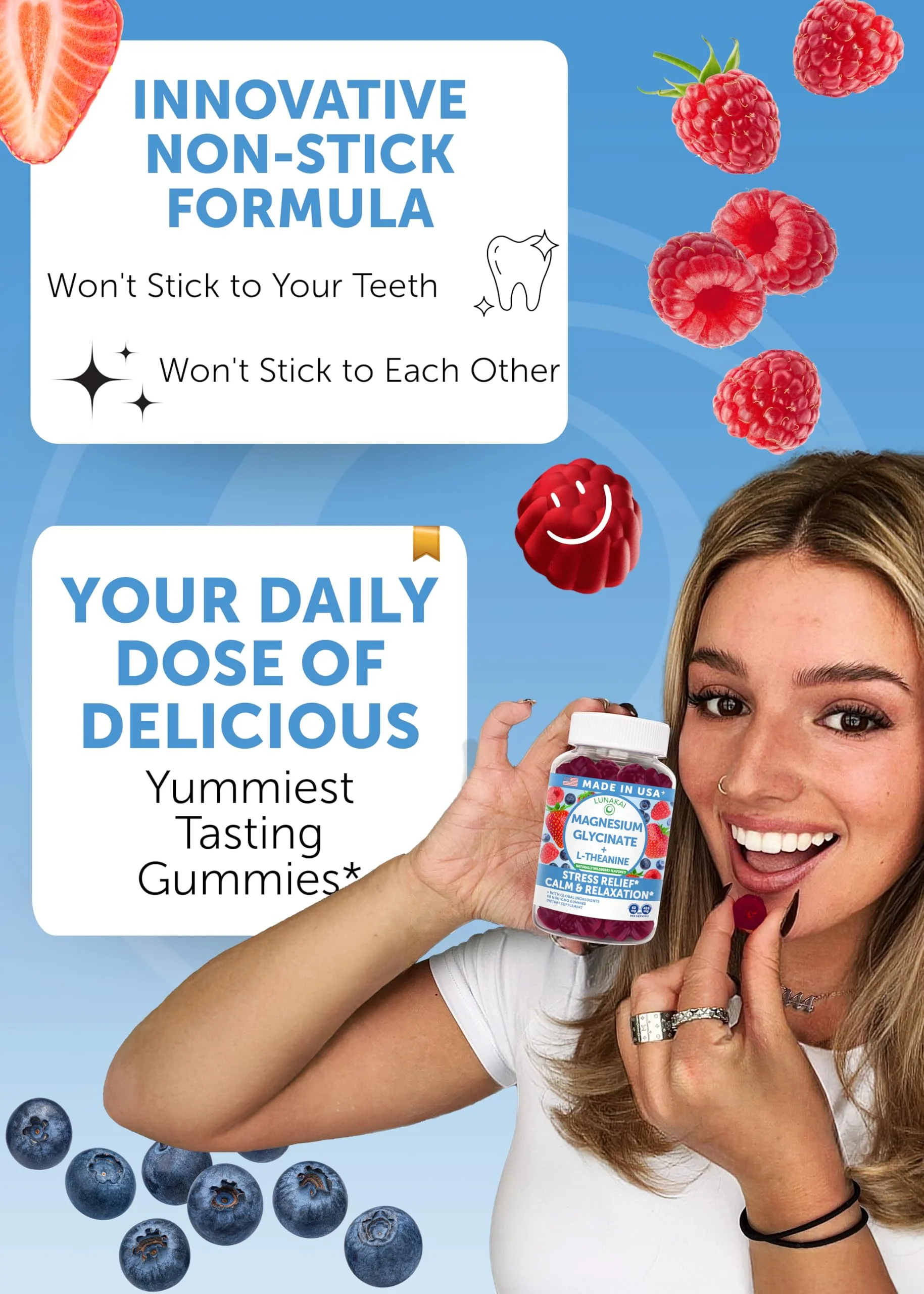 Lunakai USA Made Magnesium Glycinate Gummies 426mg with L-Theanine – Calm, Sleep, Stress Relief for Adults & Kids, Non-GMO, Vegan, 60ct - Image 7