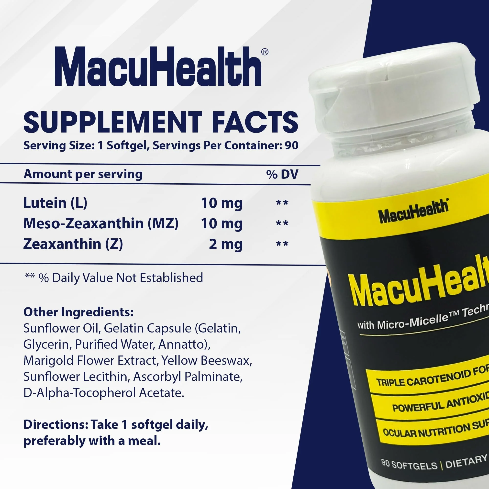 Macuhealth Triple Carotenoid Formula - Eye Vitamins for Adults - 90 Softgels, 3 Month Supply - Image 2