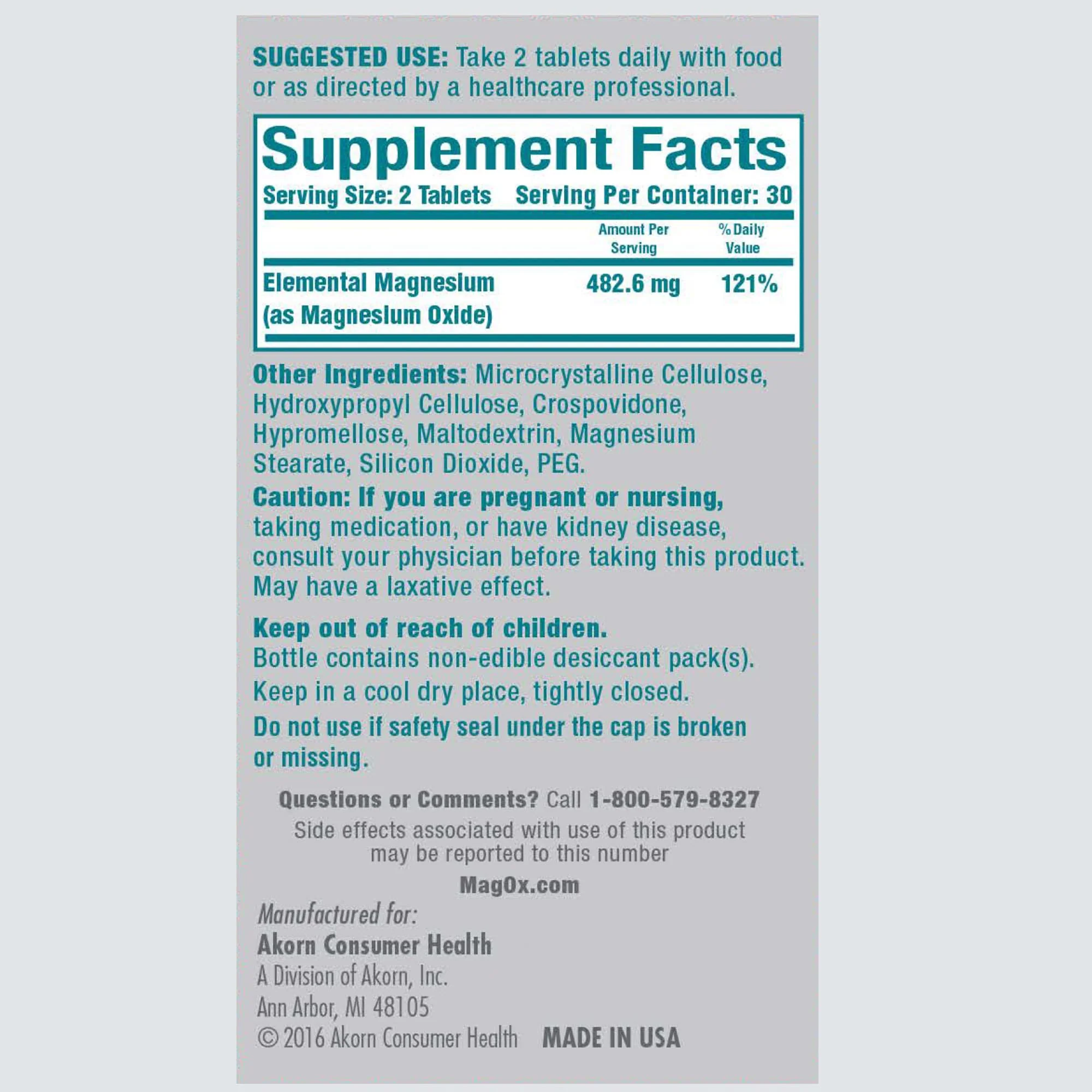 Mag-Ox Magnesium Supplement, Pharmaceutical Grade Magnesium Oxide 483mg, Most Concentrated Form of Magnesium, 120 Tablets - Image 6