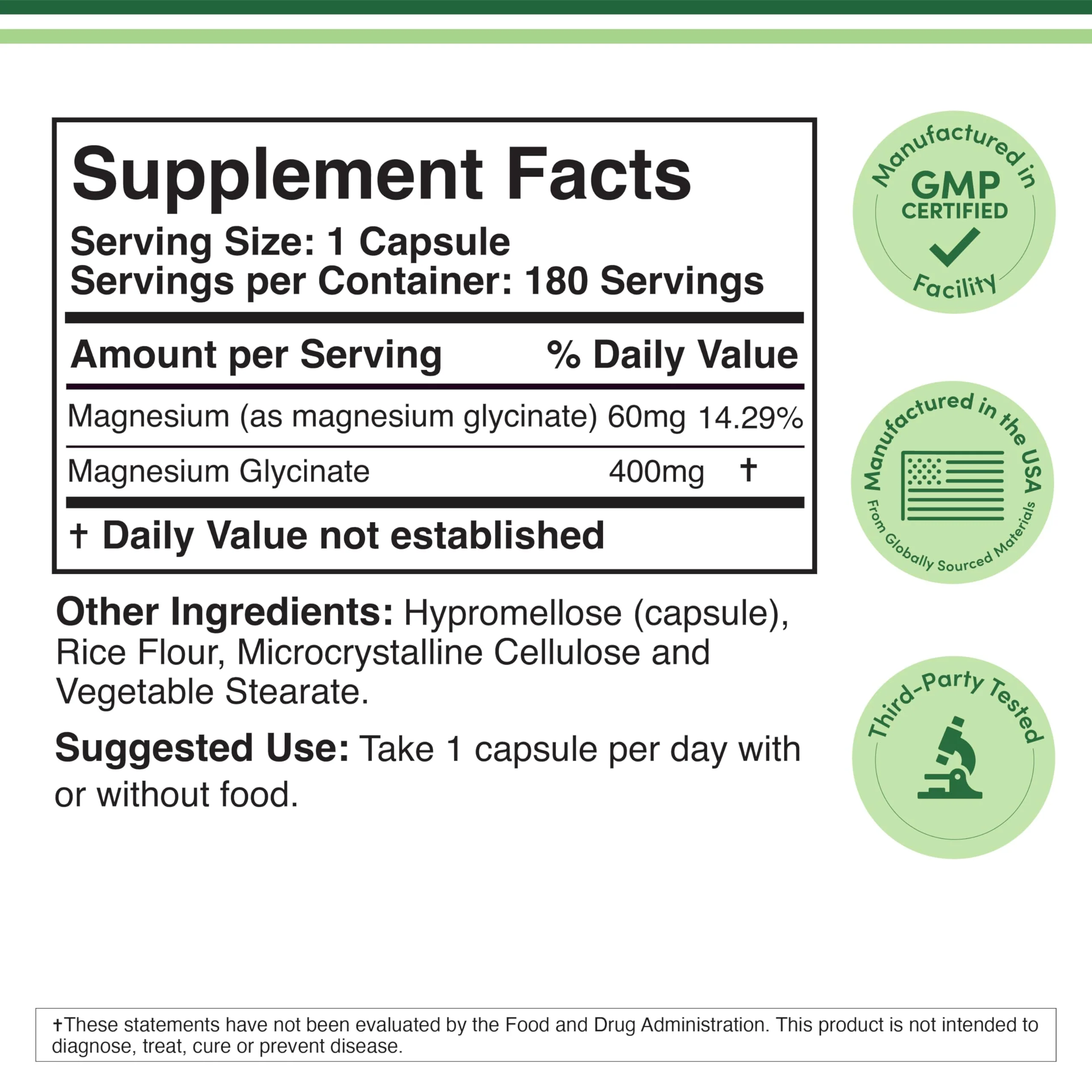 Magnesium Glycinate 400mg | 180 Capsules | Sleep, Muscle, & Heart Support | Vegan, Third Party Tested, Gluten Free, Non-GMO, by Double Wood Supplements - Image 8