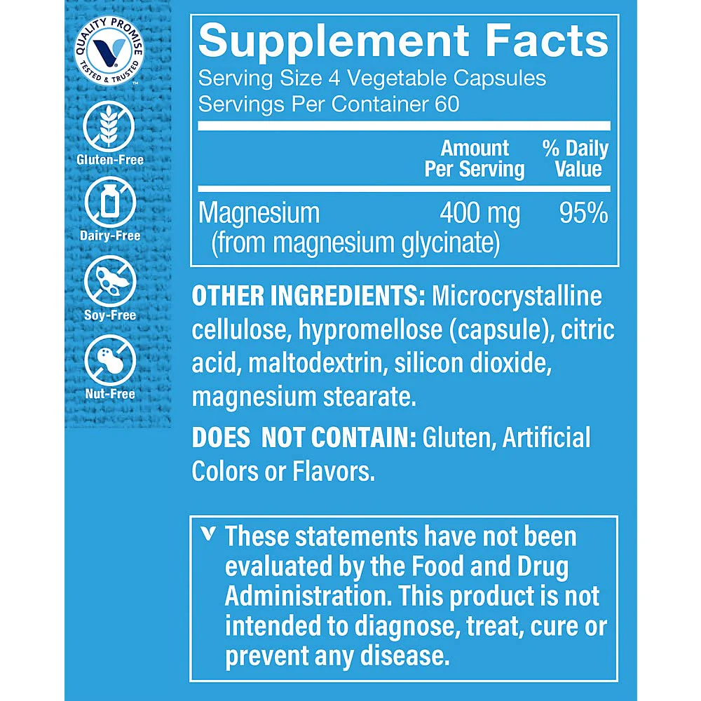 Magnesium Glycinate a Supports Energy Production & Cardiovascular Health a 400 MG (240 Capsules) - Image 4