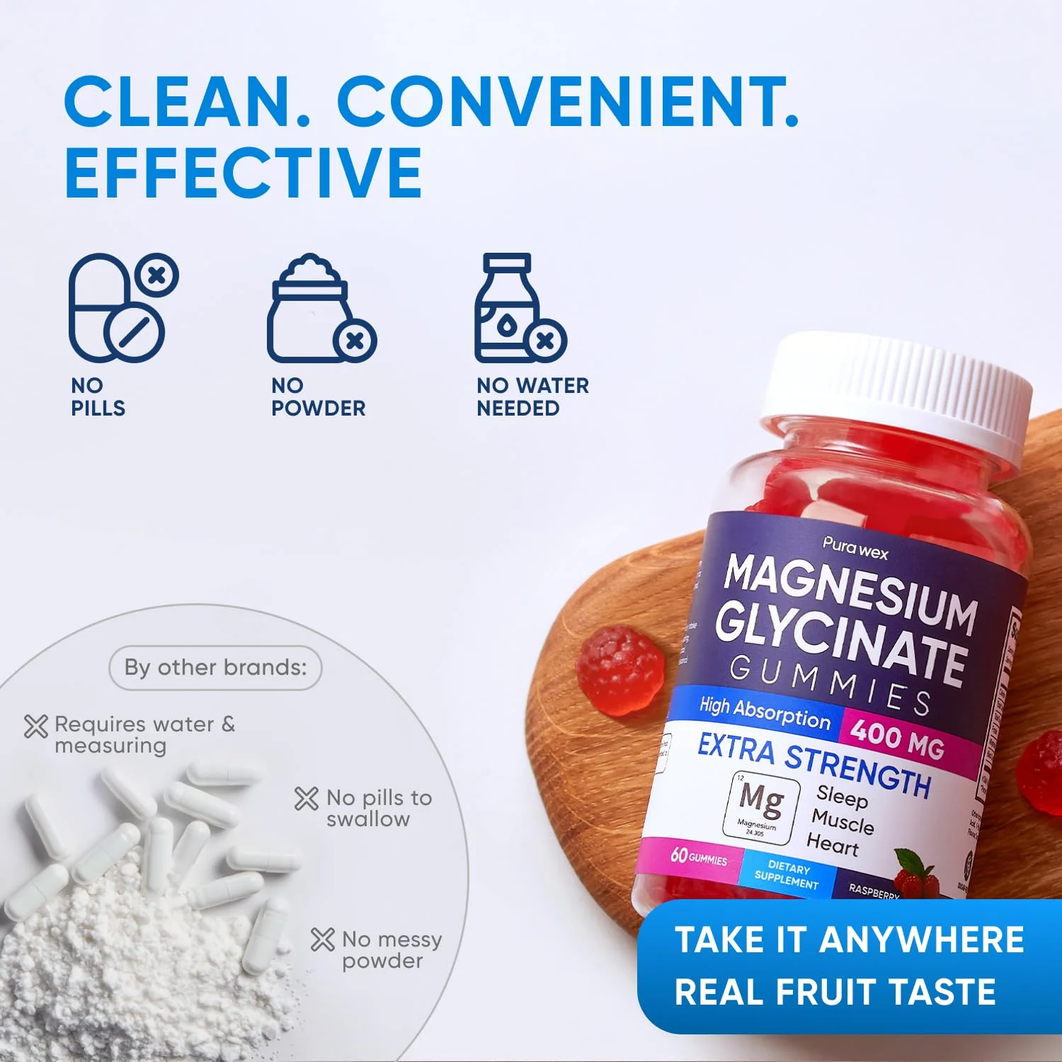 Magnesium Glycinate Gummies 400mg, High Absorption Magnesium Supplement for Women, Men and Kids, Muscle Support and Relaxation, Sugar Free, Vegan, 60 Days Supply - Image 3
