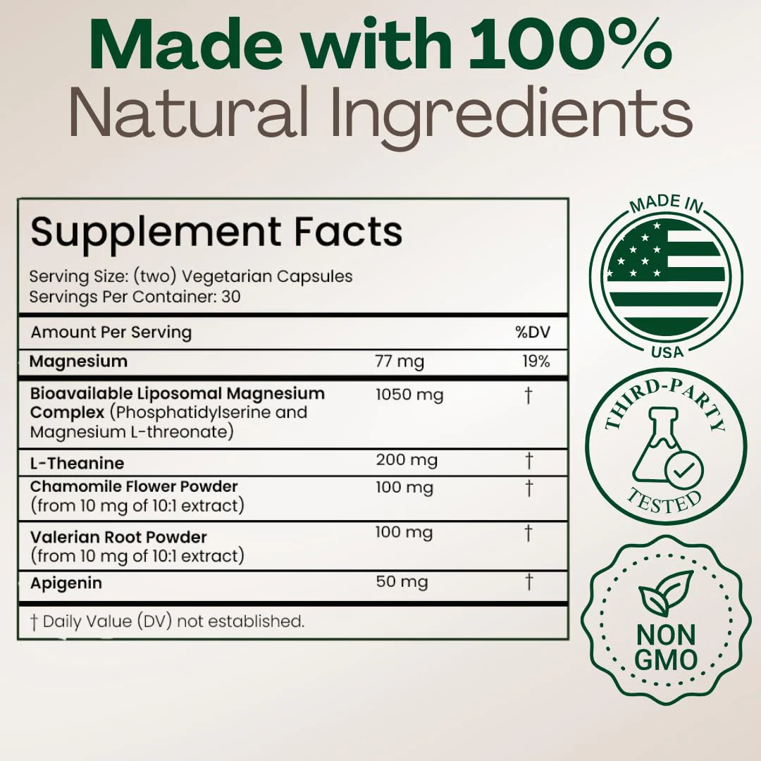 MAGPLUS+ Magnesium L-Threonate w Apigenin & L Theanine | 7-Ingredient Sleep Blend | Brain, Memory, & Sleep Support | Liposomal Magnesium Threonate Supplement (60 Capsules) - Image 4
