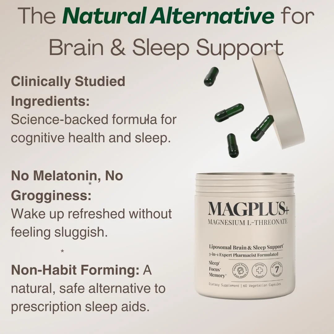 MAGPLUS+ Magnesium L-Threonate w Apigenin & L Theanine | 7-Ingredient Sleep Blend | Brain, Memory, & Sleep Support | Liposomal Magnesium Threonate Supplement (60 Capsules) - Image 5