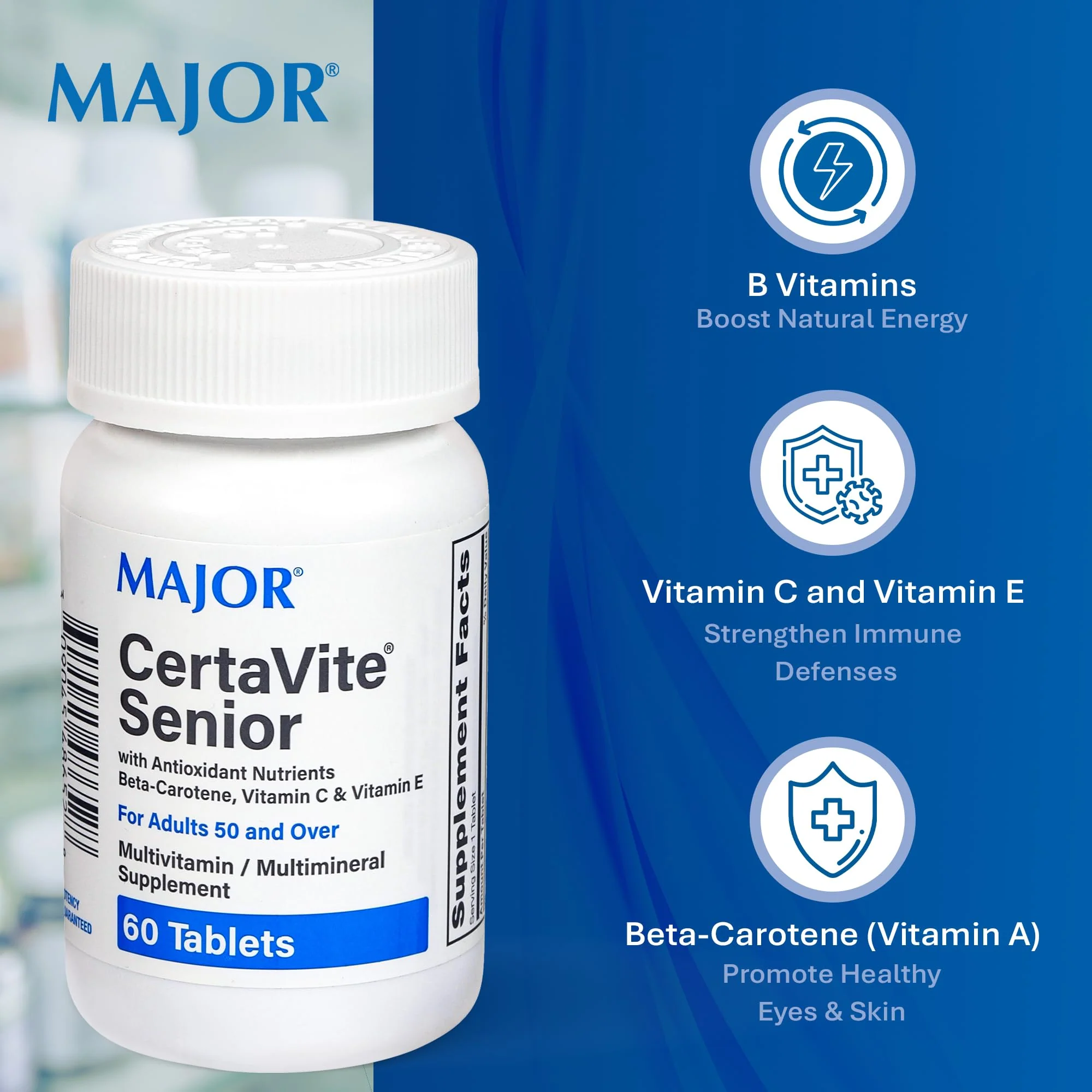 MAJOR CertaVite Senior Multivitamin with Antioxidants – Multivitamin for Women and Men with Beta-Carotene, Iron, Vitamin C & E – Supports Immunity, Energy & Vision – 60 Tablets - Image 5