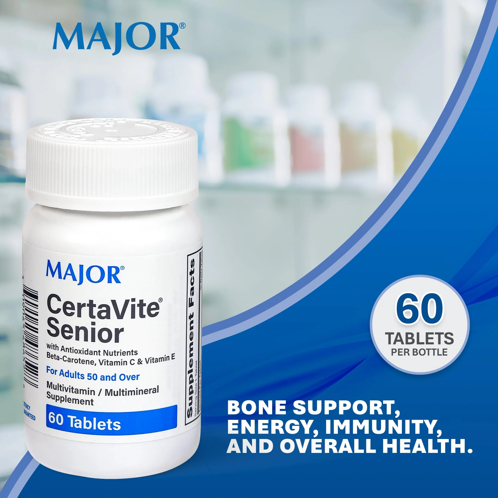 MAJOR CertaVite Senior Multivitamin with Antioxidants – Multivitamin for Women and Men with Beta-Carotene, Iron, Vitamin C & E – Supports Immunity, Energy & Vision – 60 Tablets - Image 8