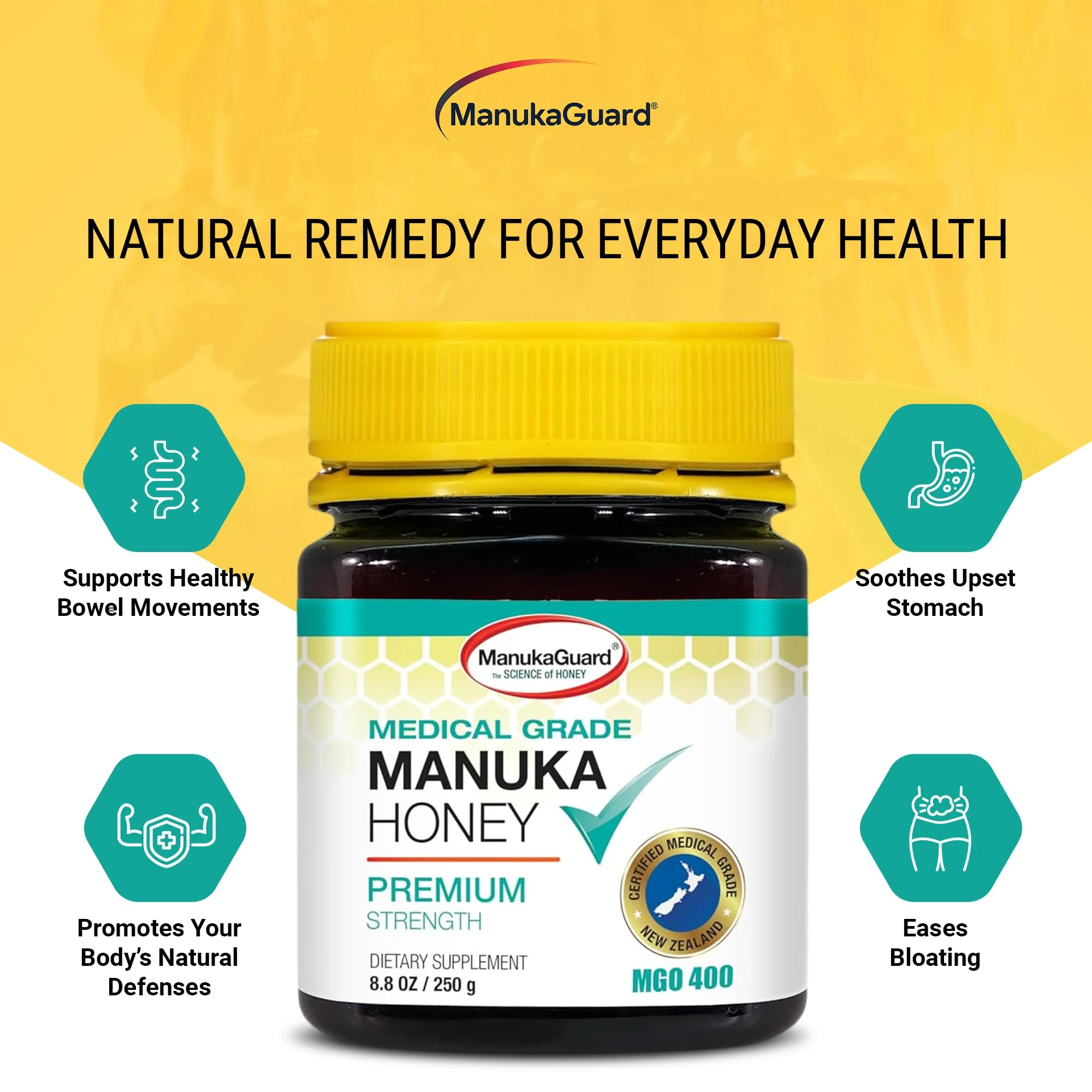 ManukaGuard® Medical Grade Manuka Honey MGO 400+ | 100% Authentic New Zealand Manuka Honey | Healing Honey for Immunity Boost | 8.8 oz - Image 4