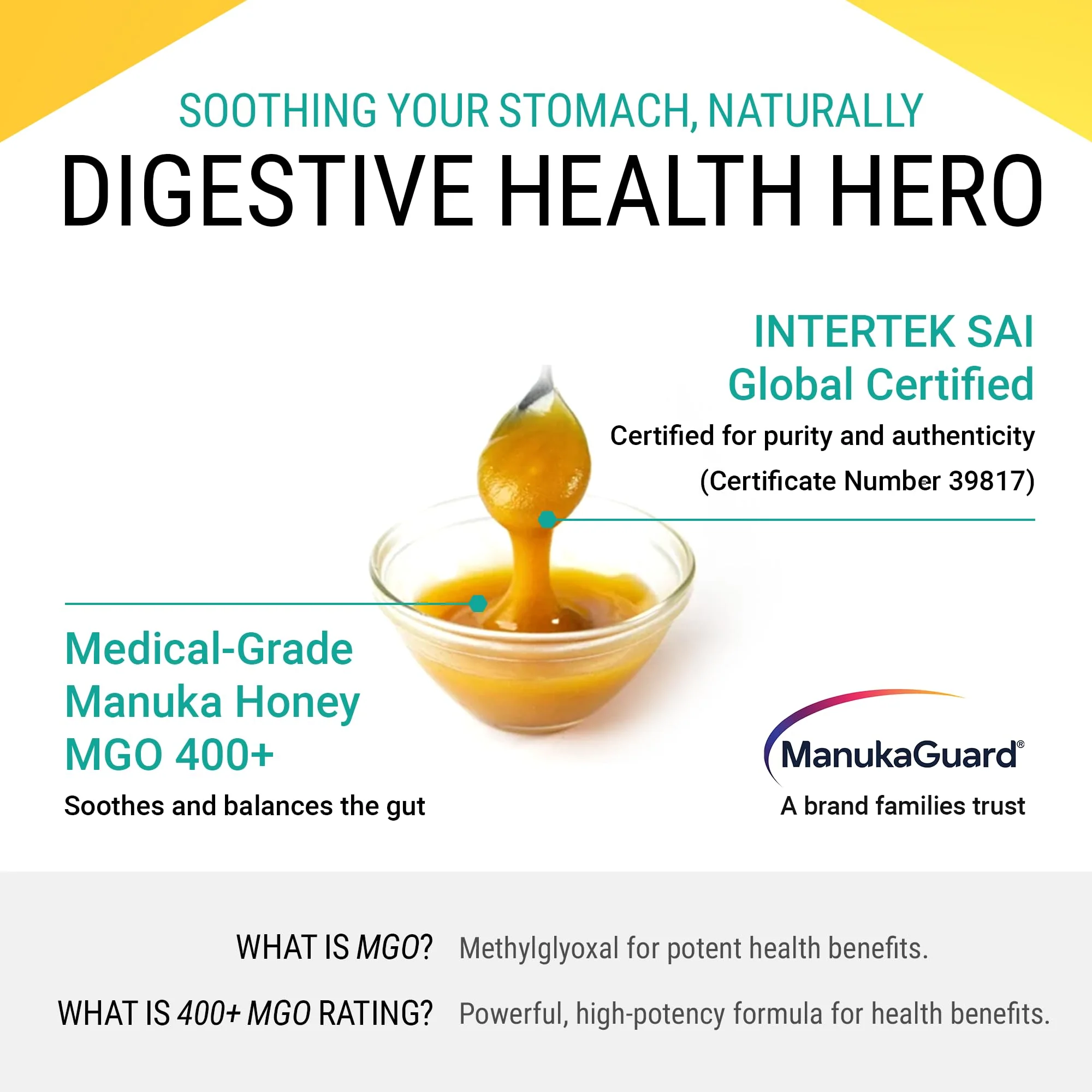 ManukaGuard Premium Gold Manuka Honey MGO 400+ | Raw Medical-Grade New Zealand Honey for Digestive Support, Unpasteurized, Pure | 8.8 oz - Image 3