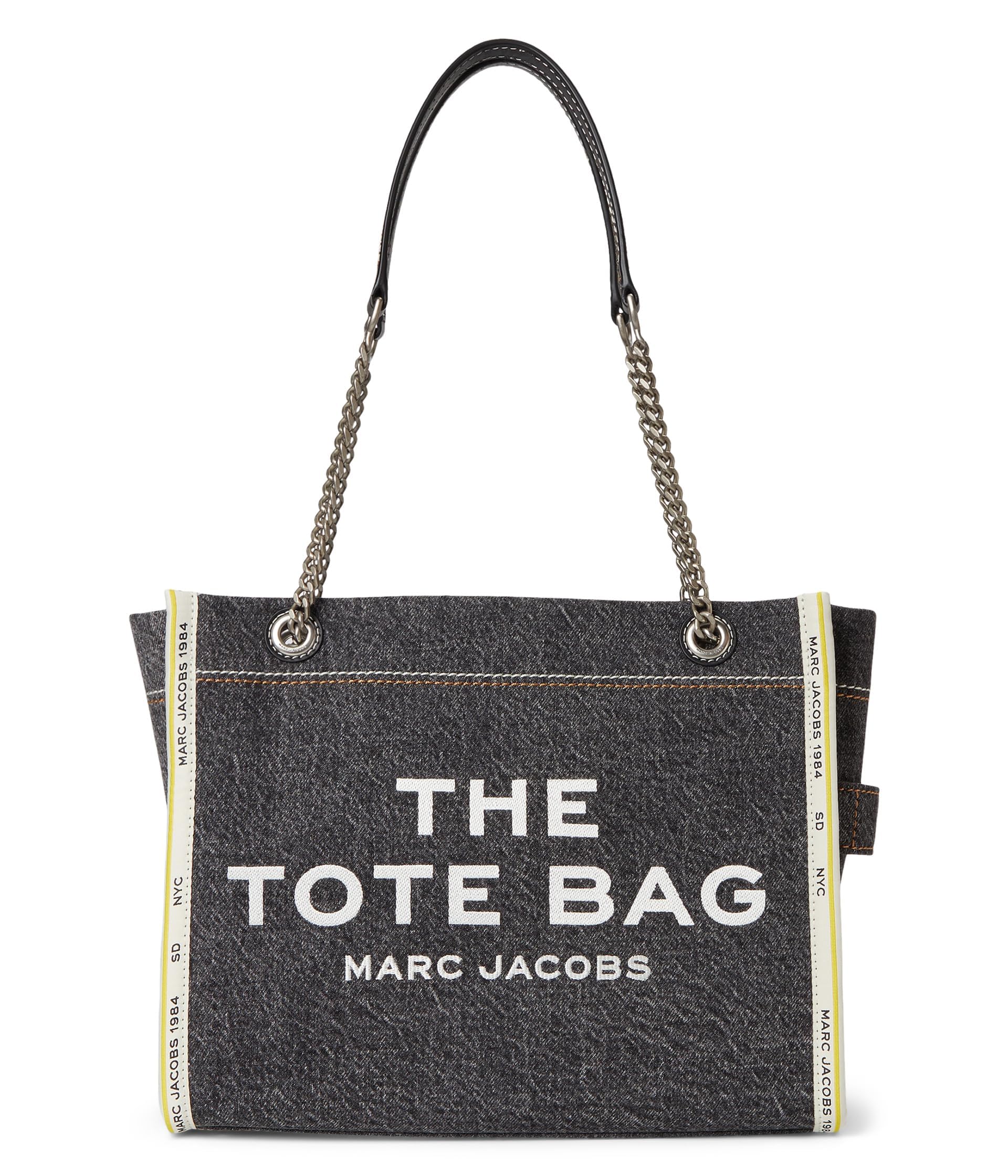 Marc Jacobs Womens The Denim Chain Medium Tote Bag Black Wash Onesize