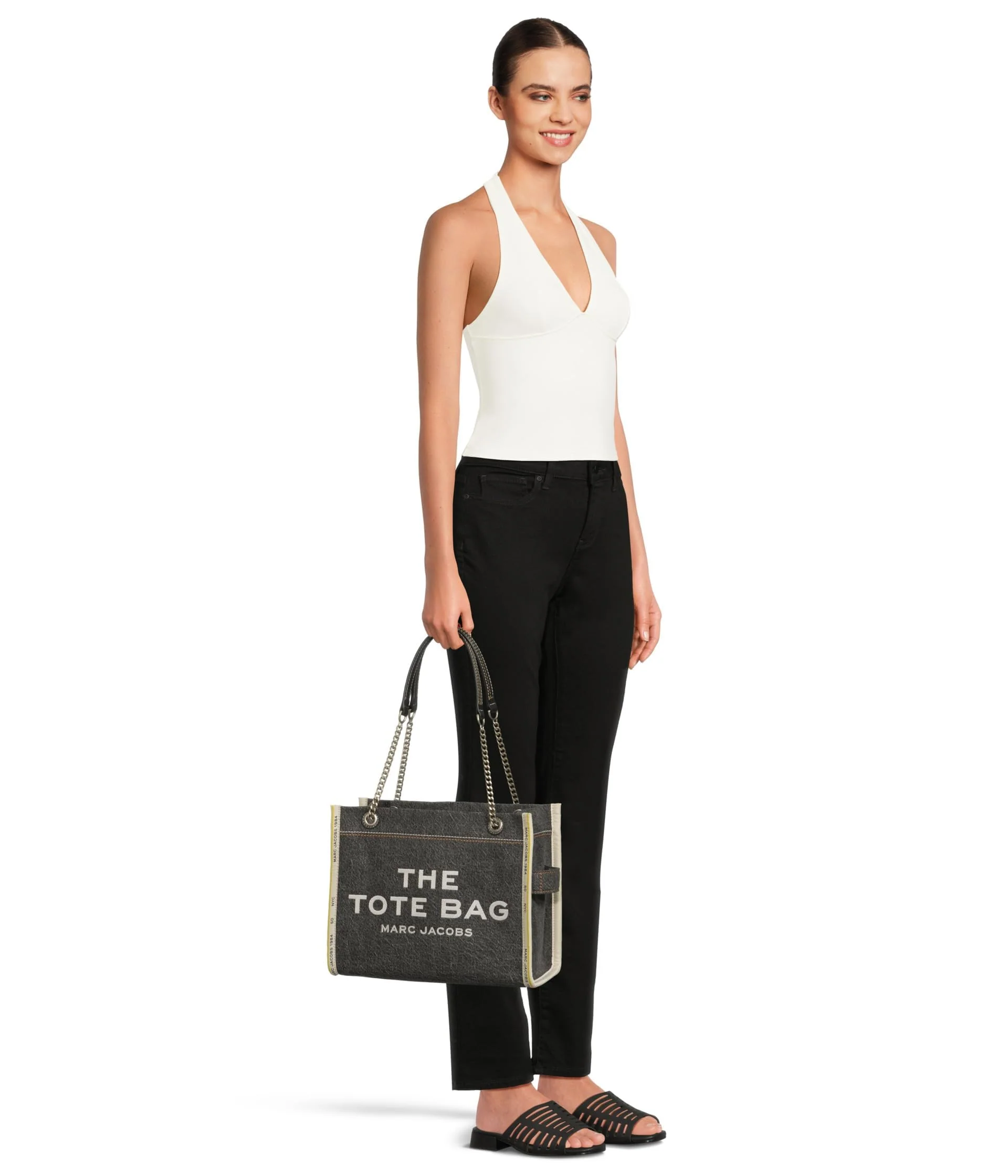 Marc Jacobs Womens The Denim Chain Medium Tote Bag Black Wash Onesize - Image 2