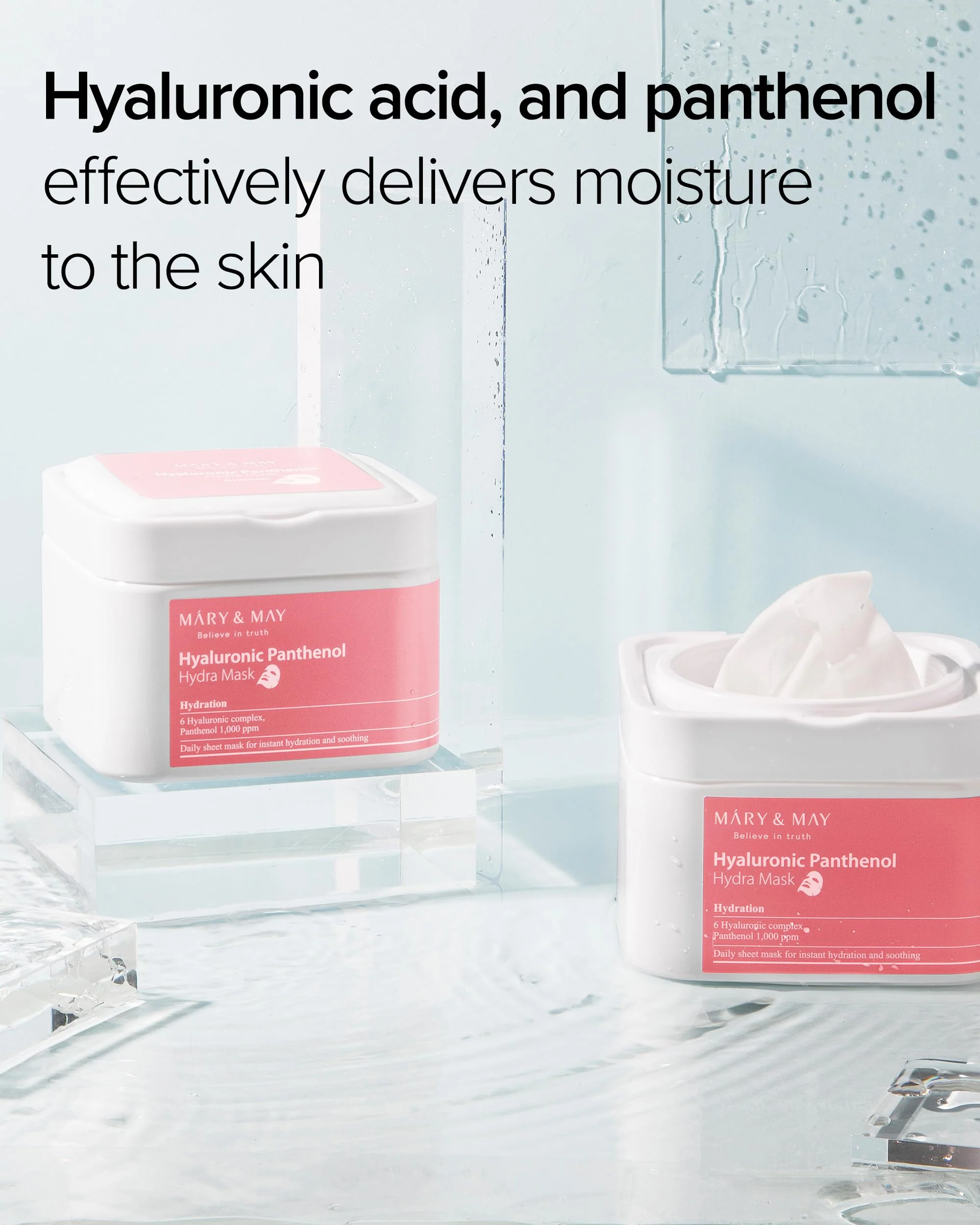 Mary&May Hyaluronic Panthenol Hydra Mask (30 Sheets) – Daily Pull-Out Box with 6 Types HA, Hydrating & Soothing Korean Sheet Mask for Dry Dehydrated Skin, Glass Skin Prep - Image 5