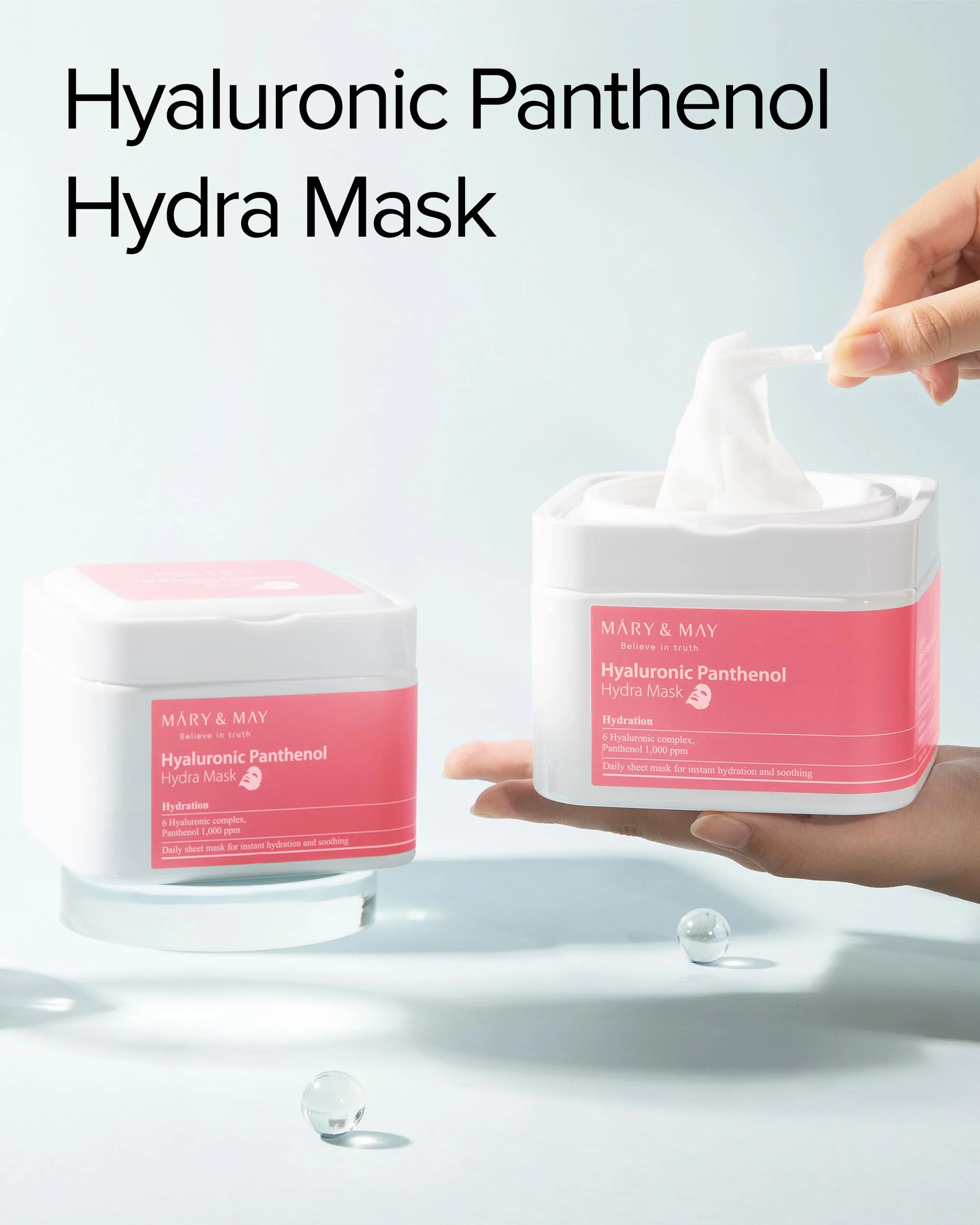Mary&May Hyaluronic Panthenol Hydra Mask (30 Sheets) – Daily Pull-Out Box with 6 Types HA, Hydrating & Soothing Korean Sheet Mask for Dry Dehydrated Skin, Glass Skin Prep - Image 7
