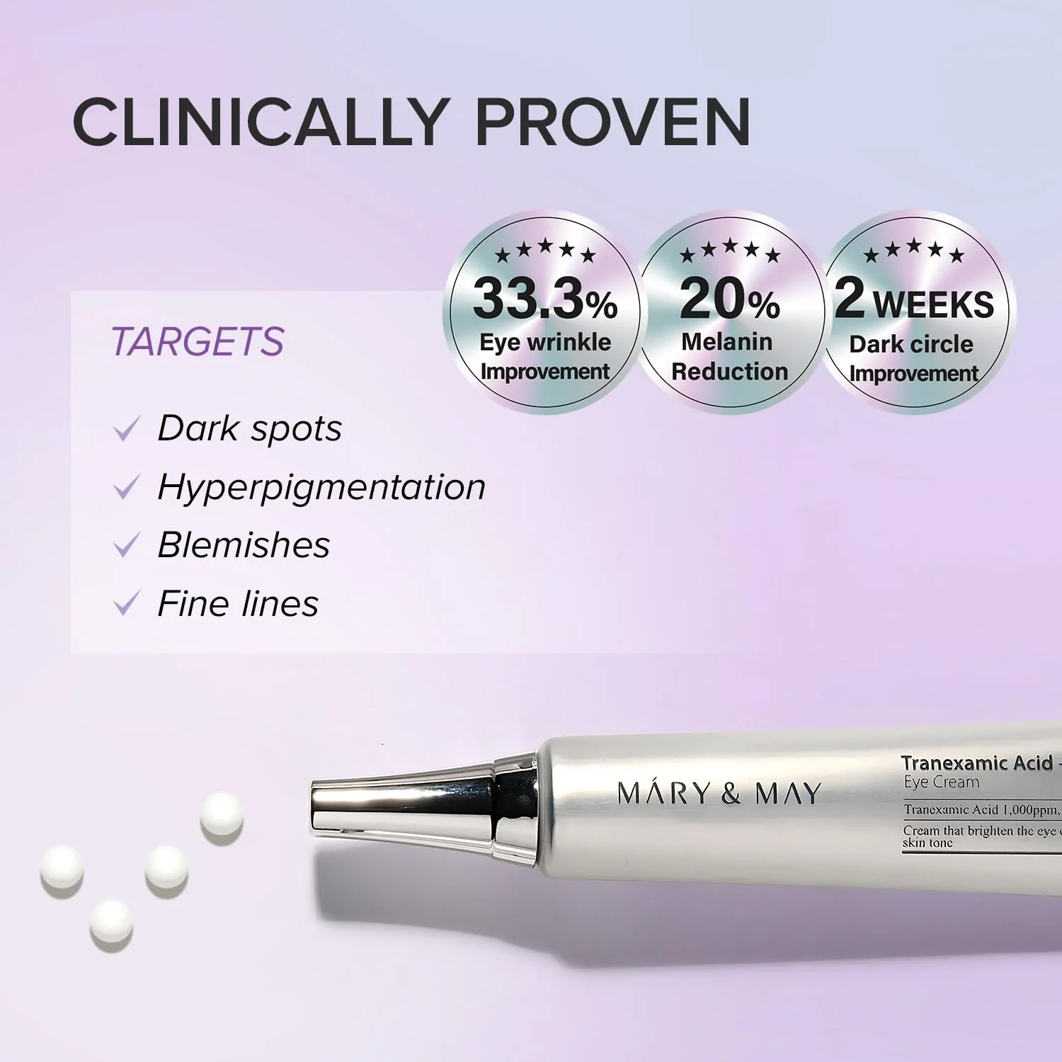 Mary&May Tranexamic Acid + Glutathione Eye Cream Set (1,000ppm each) – Brightening Under Eye Cream for Dark Circles & Uneven Tone, Vitamin C, Niacinamide – 1.01 oz + 0.4 oz Mini x2 - Image 8