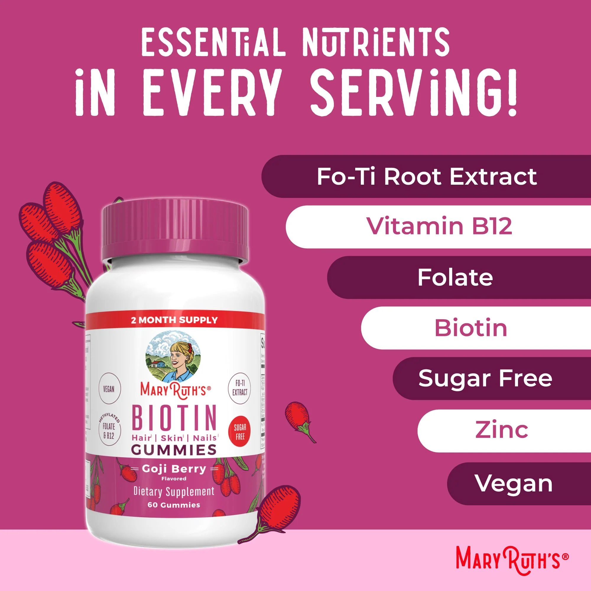 MaryRuth Organics Biotin Gummies | Sugar Free | Vegan | Non-GMO | 2,500 mcg Biotin Supplement | Hair Skin and Nails Vitamins | Hair Growth Vitamins | Hair Growth Supplement | 60 Count - Image 5